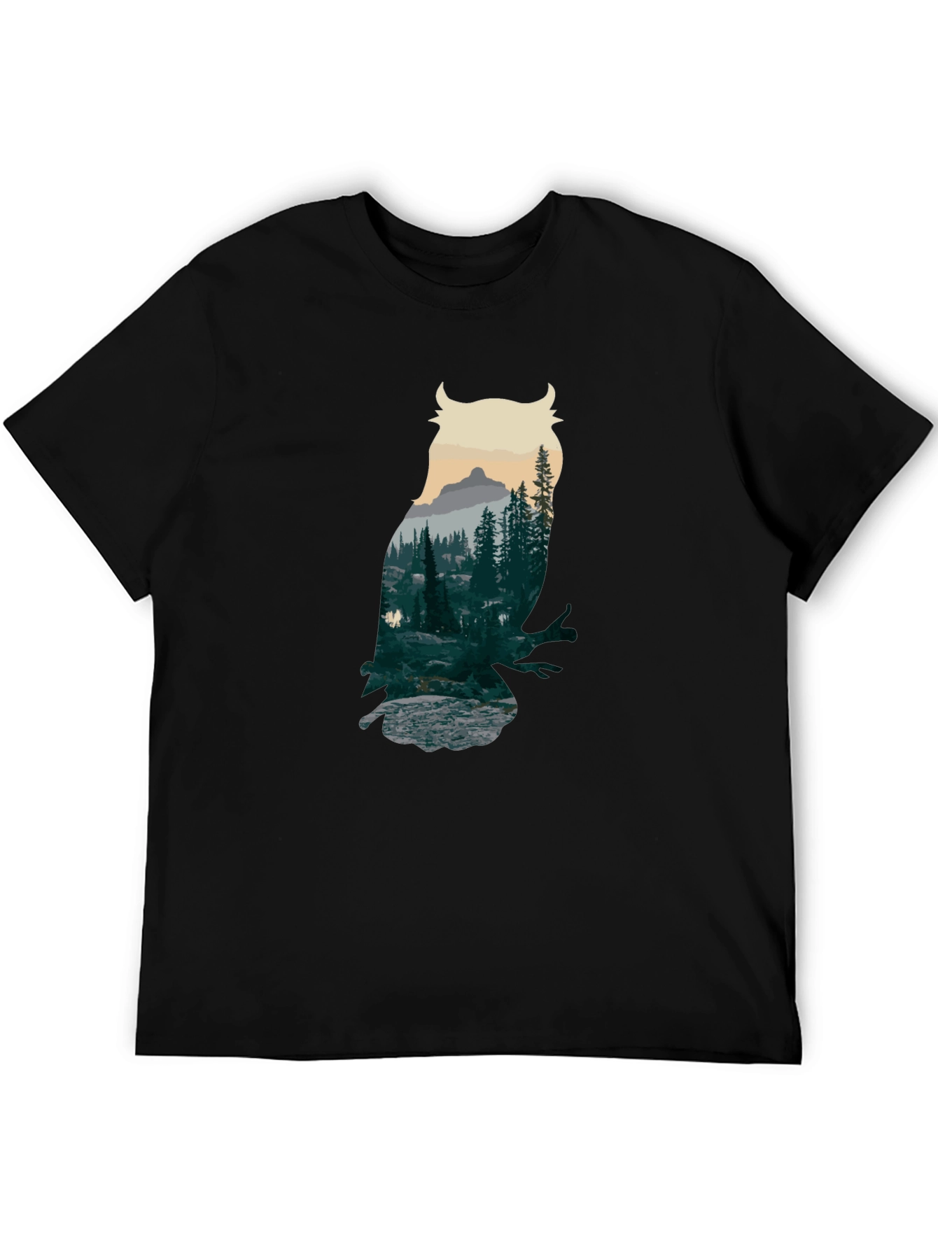 Owl Forest Graphic Black T-Shirt