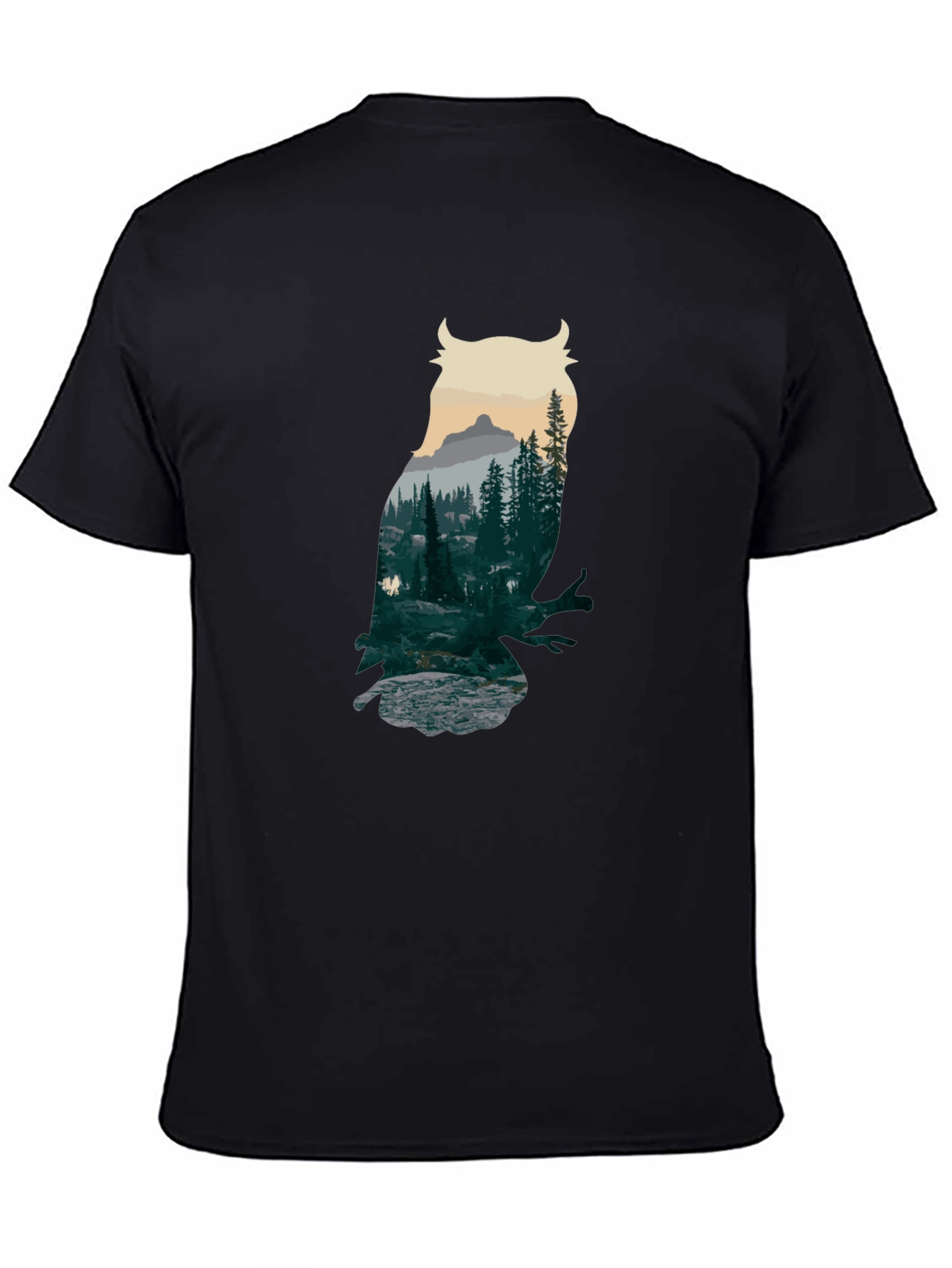 Owl Forest Graphic Black T-Shirt