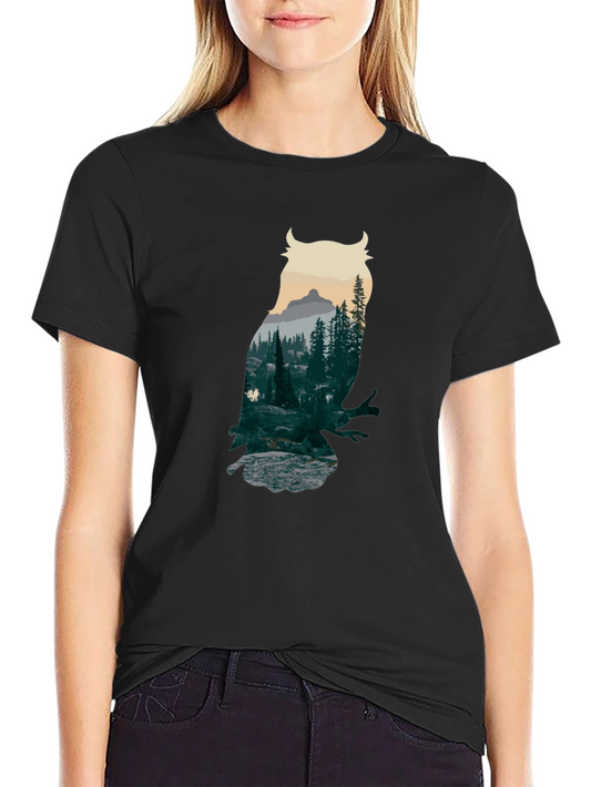 Owl Forest Graphic Black T-Shirt