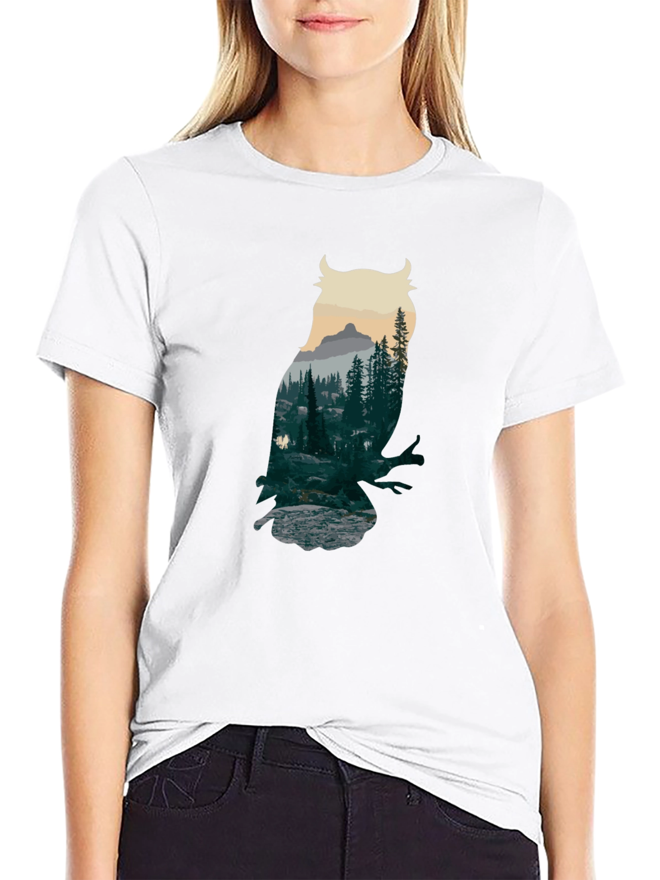 Owl Forest Graphic Black T-Shirt