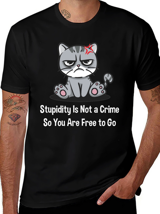 Grumpy Cat T-Shirt: Stupidity Is Not a Crime - Funny Sarcastic Tee