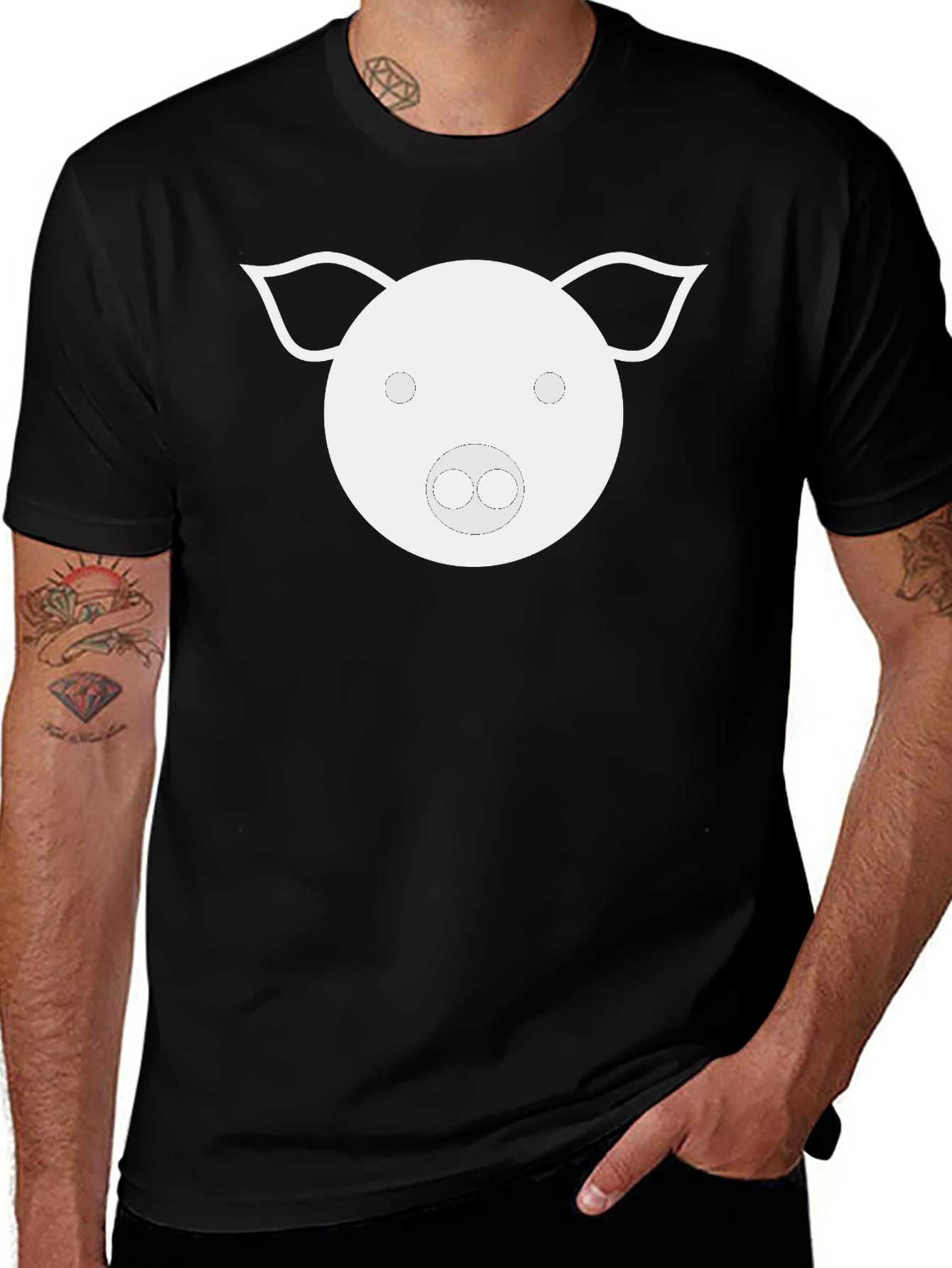Pig Face Graphic Tee - Black Cotton T-Shirt