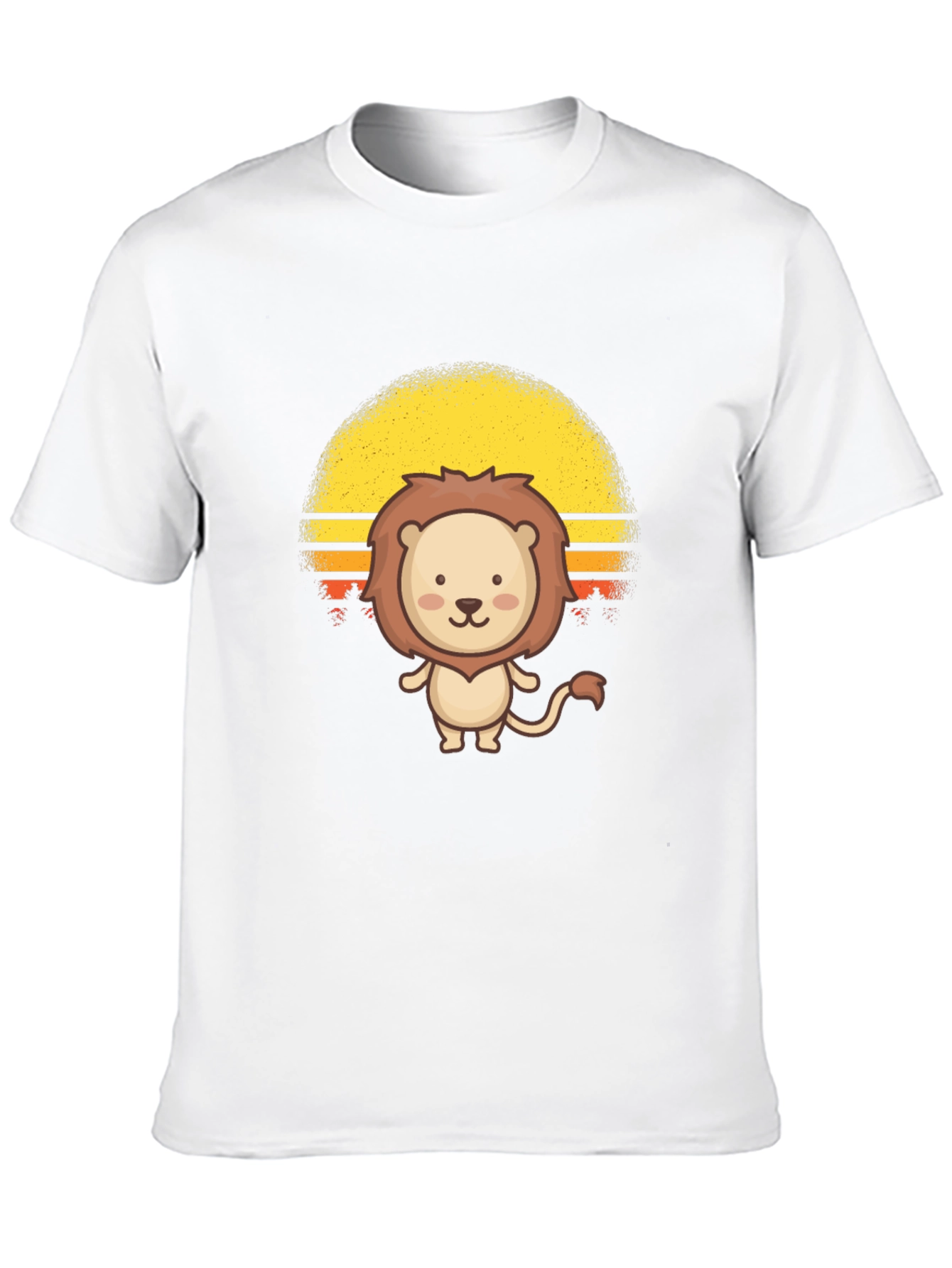Cute Cartoon Lion Sunset Black T-Shirt