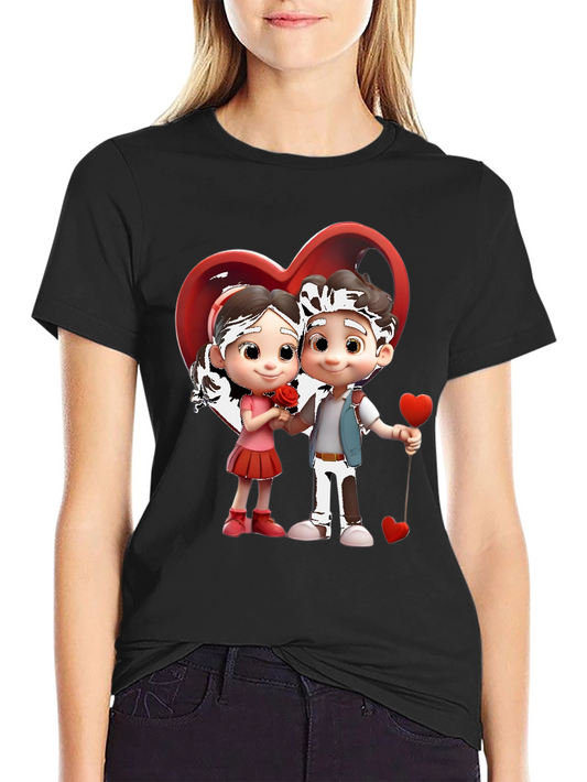 Valentines Day Cartoon Couple Heart T-Shirt