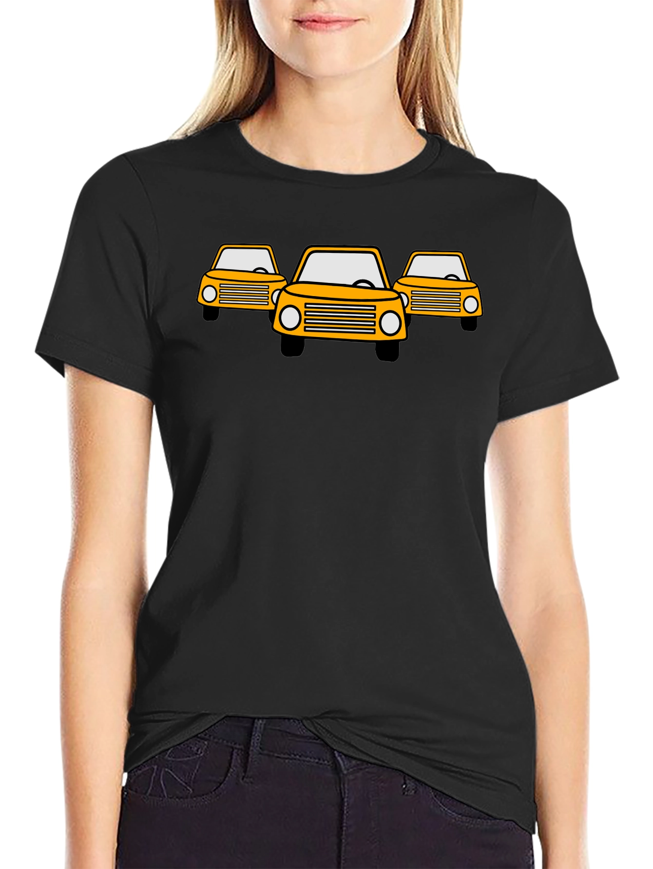 Yellow Car Graphic Black T-Shirt