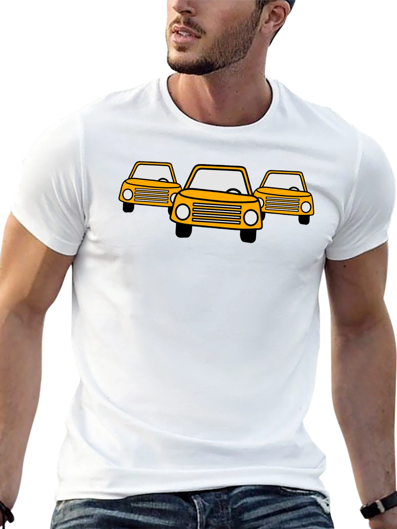 Yellow Car Graphic Black T-Shirt