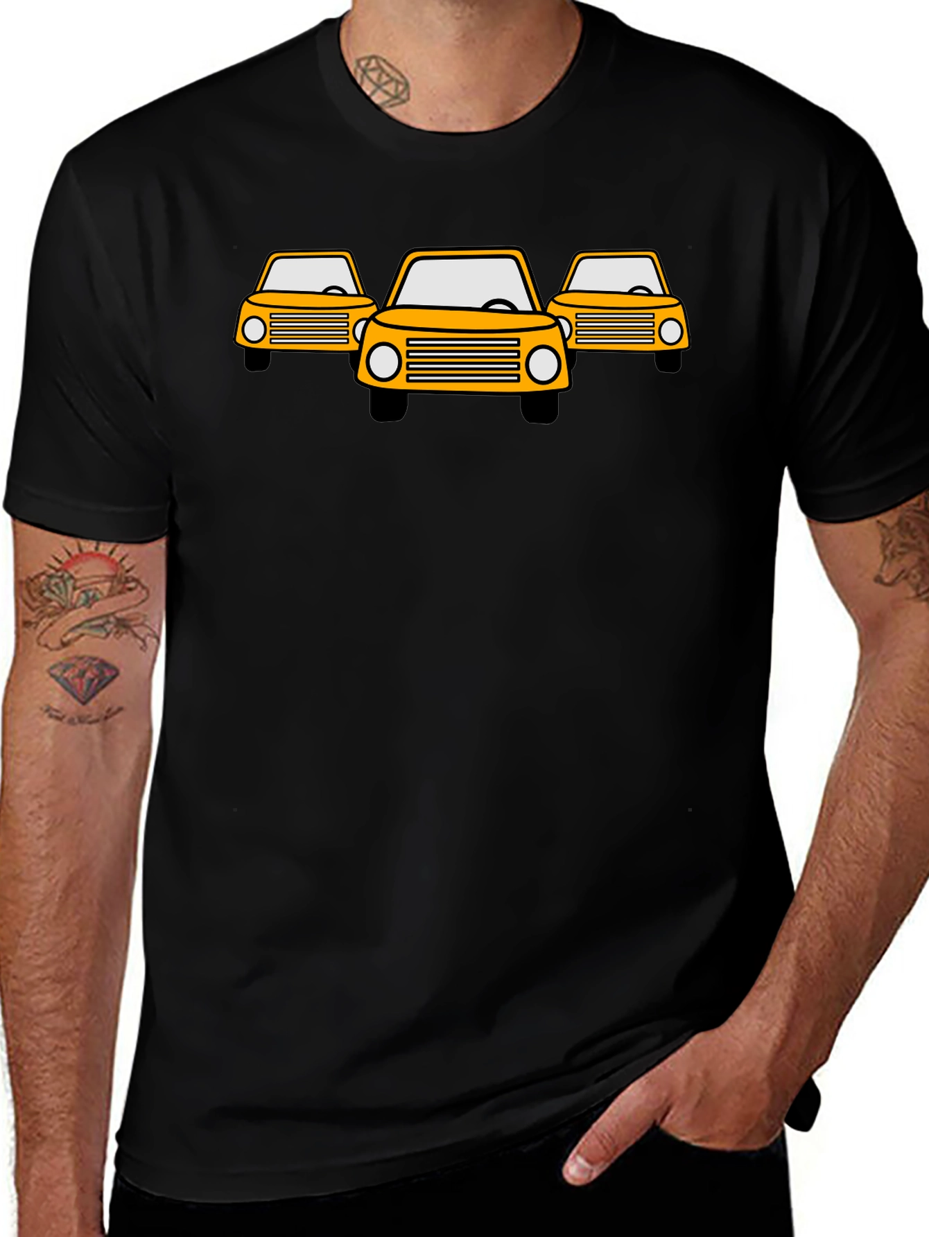 Yellow Car Graphic Black T-Shirt