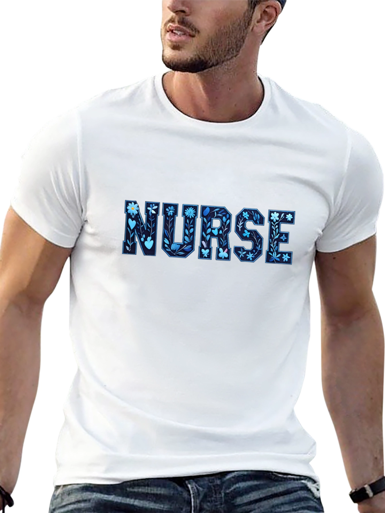 Floral Nurse T-Shirt - Black Cotton Tee