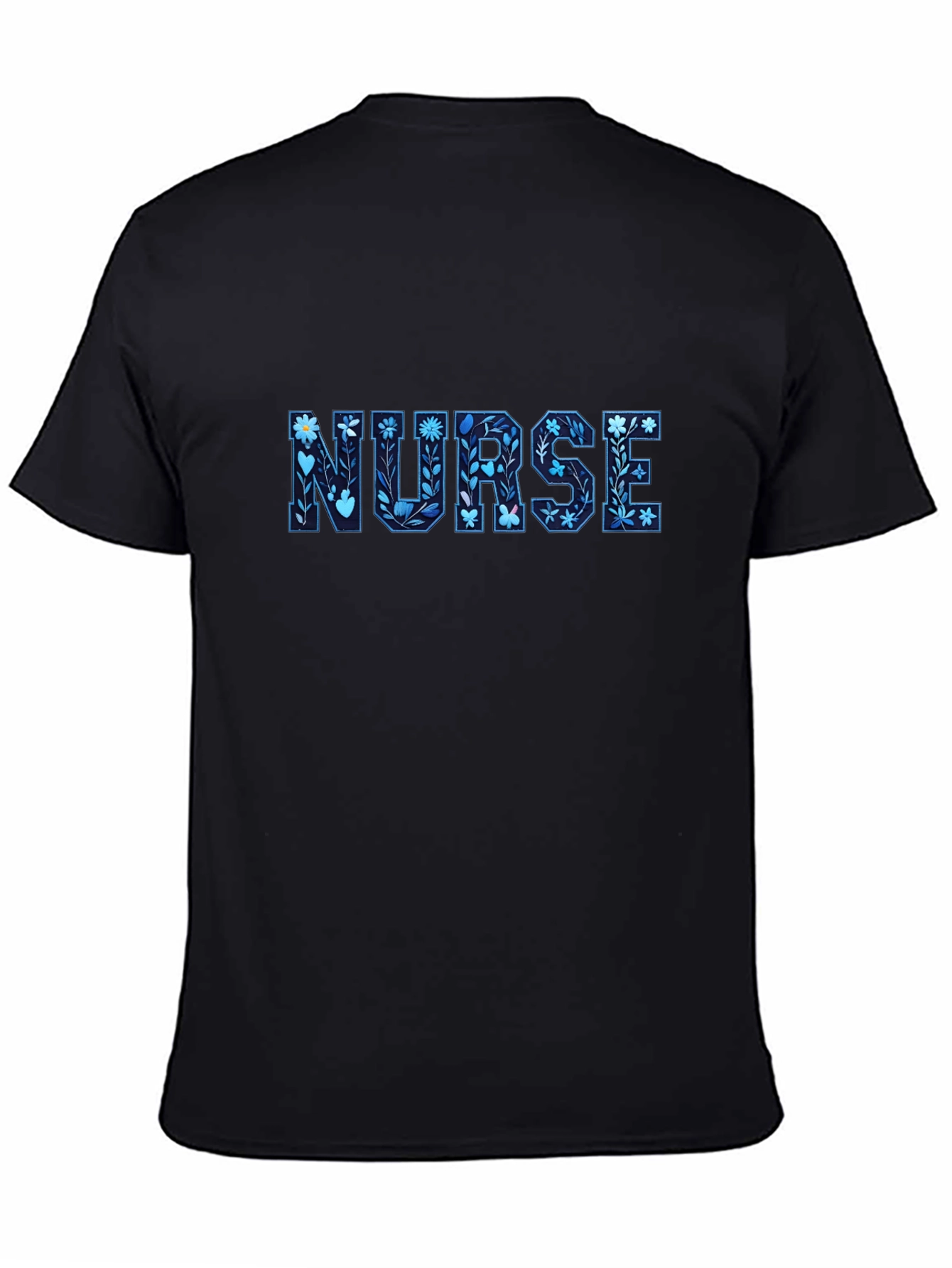 Floral Nurse T-Shirt - Black Cotton Tee