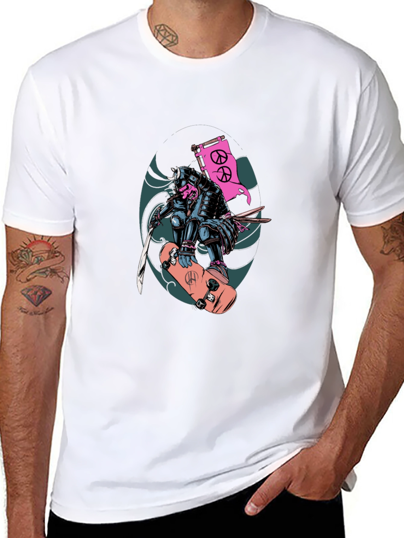 Skateboarding Samurai Graphic T-Shirt