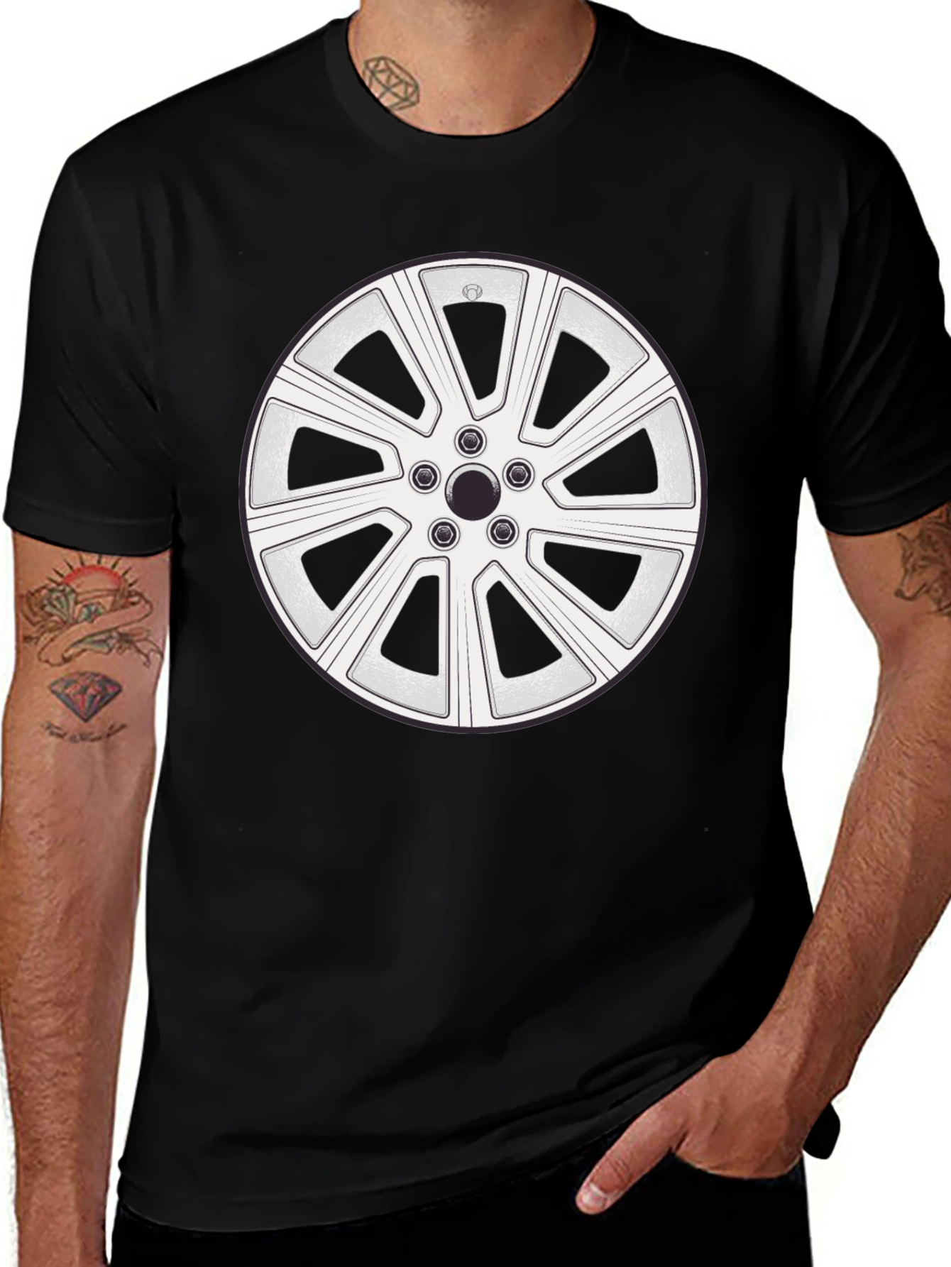 Wheel Design Black T-Shirt - Automotive Enthusiast Apparel