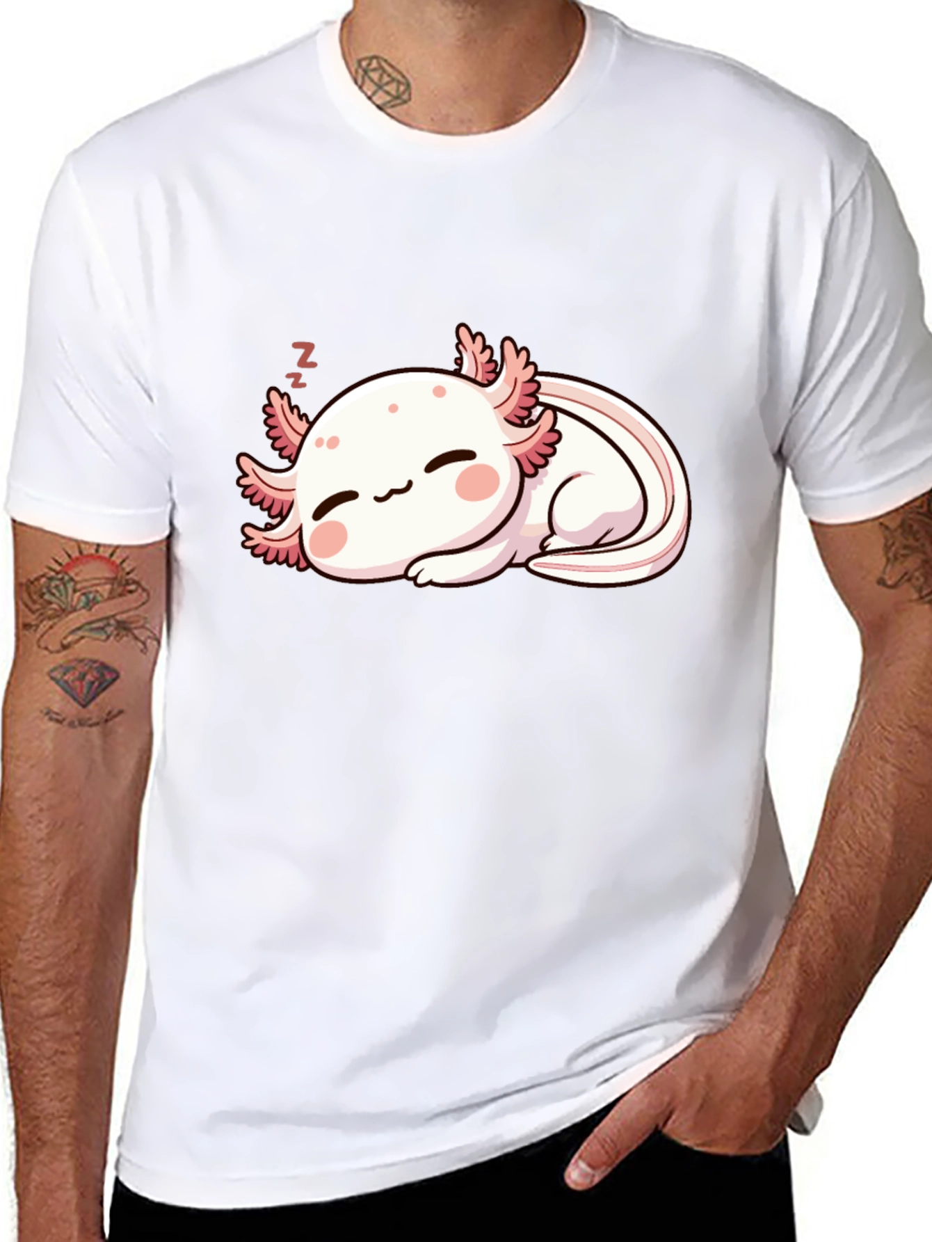 Cute Sleeping Axolotl Black T-Shirt