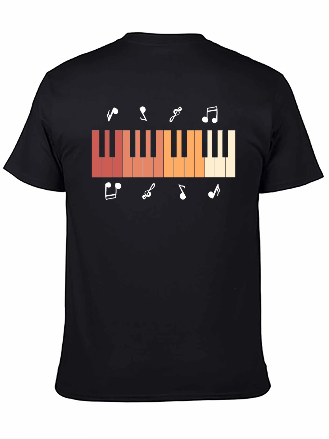 Piano Keys & Music Notes Graphic Black T-Shirt