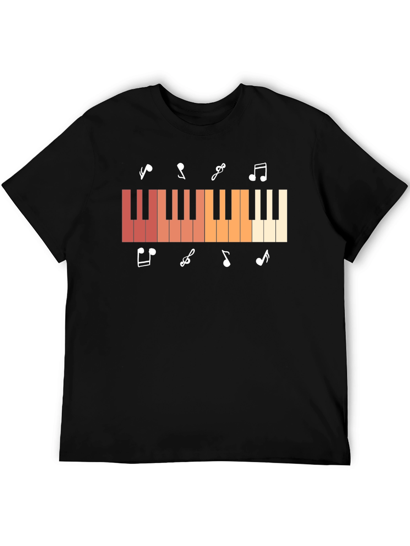 Piano Keys & Music Notes Graphic Black T-Shirt