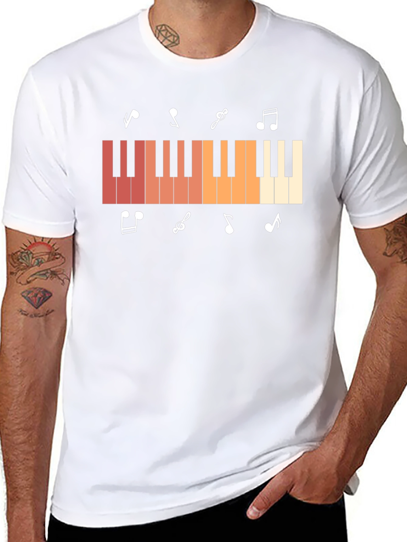 Piano Keys & Music Notes Graphic Black T-Shirt