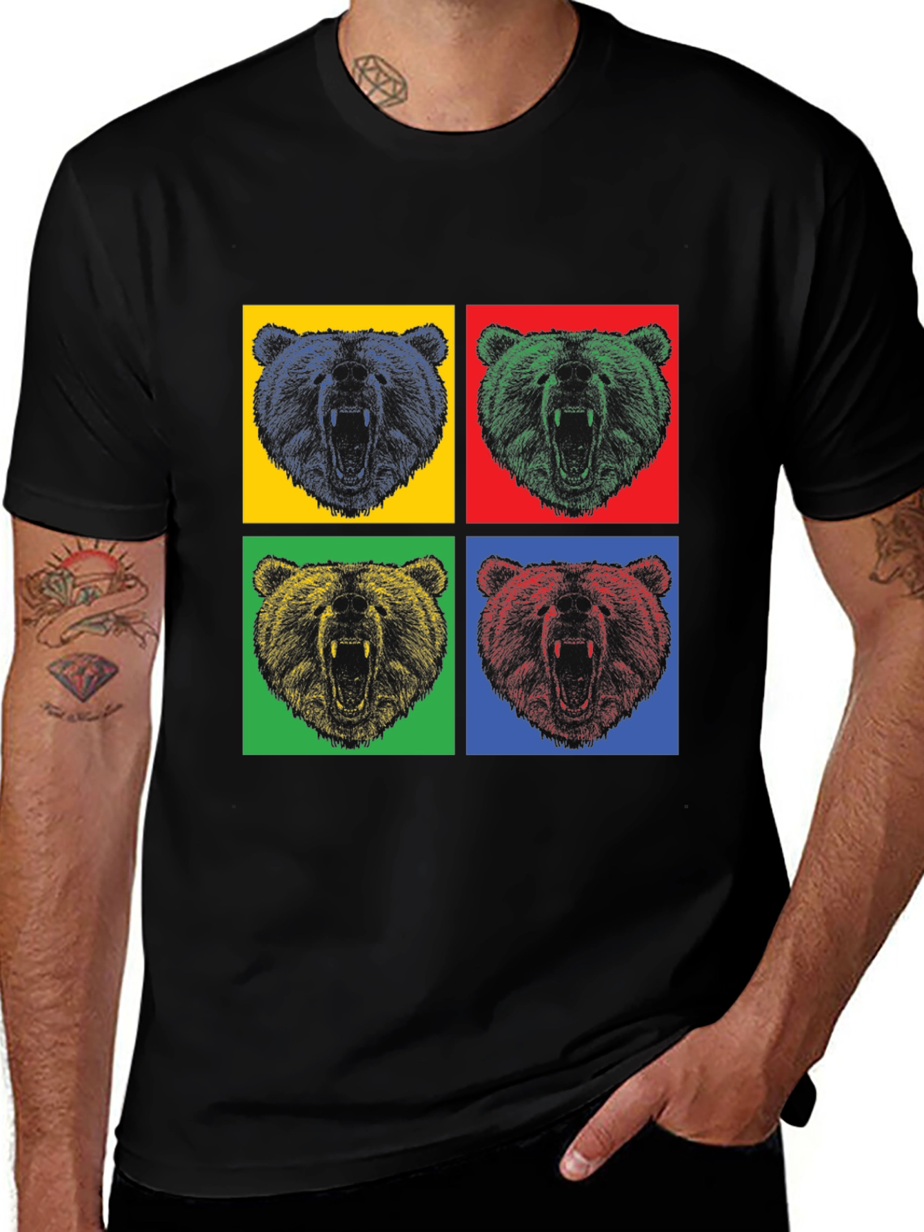 Pop Art Bear Graphic T-Shirt - Mens Black Tee