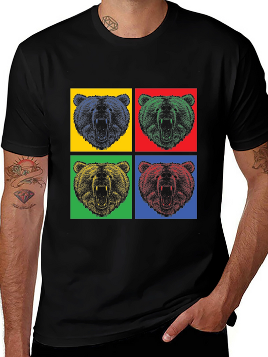 Pop Art Bear Graphic T-Shirt - Mens Black Tee