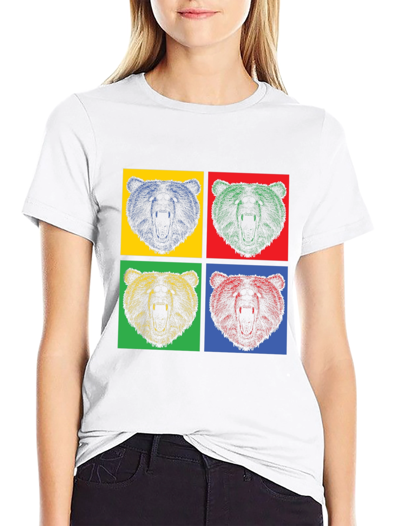 Pop Art Bear Graphic T-Shirt - Mens Black Tee