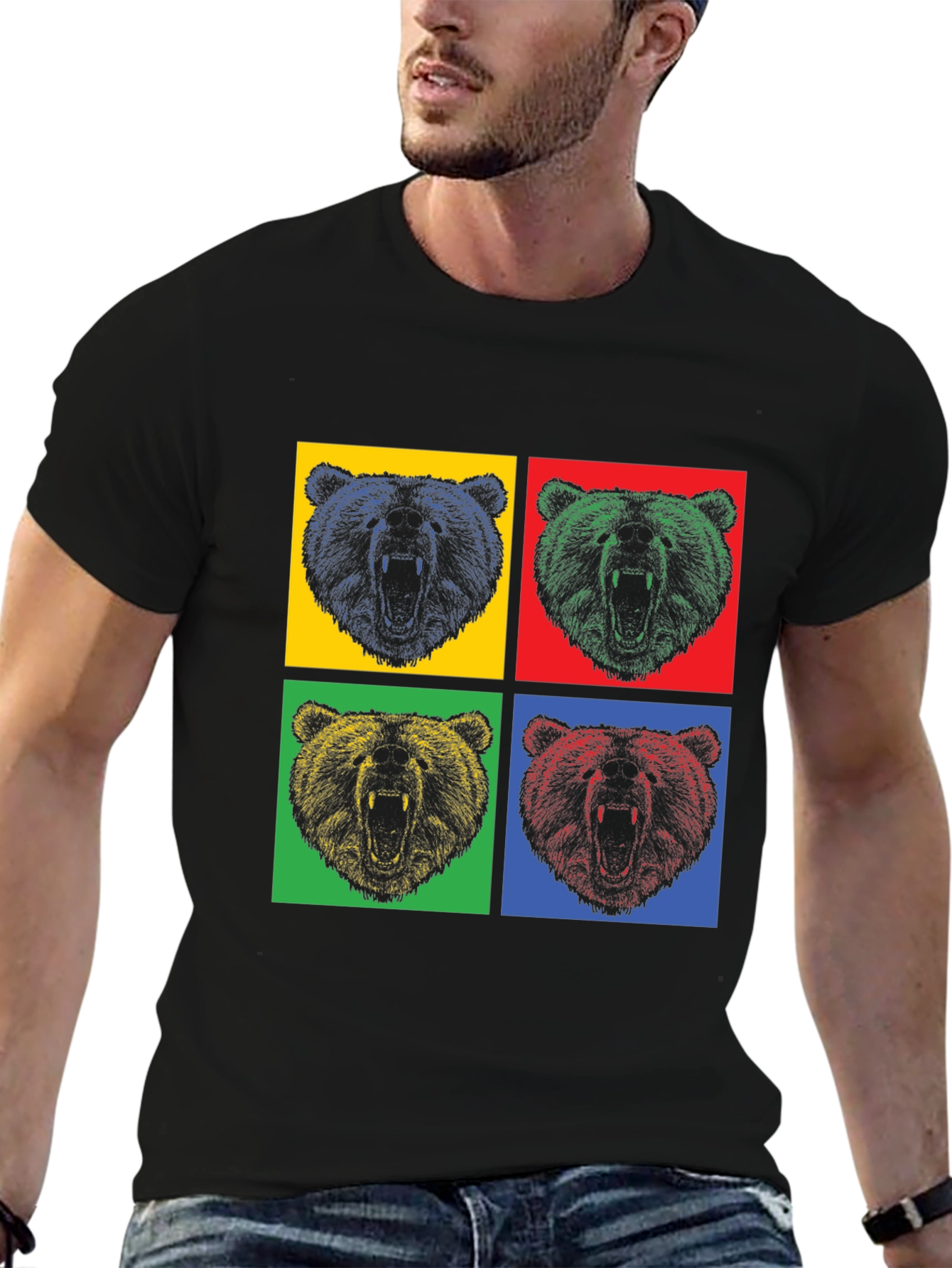 Pop Art Bear Graphic T-Shirt - Mens Black Tee