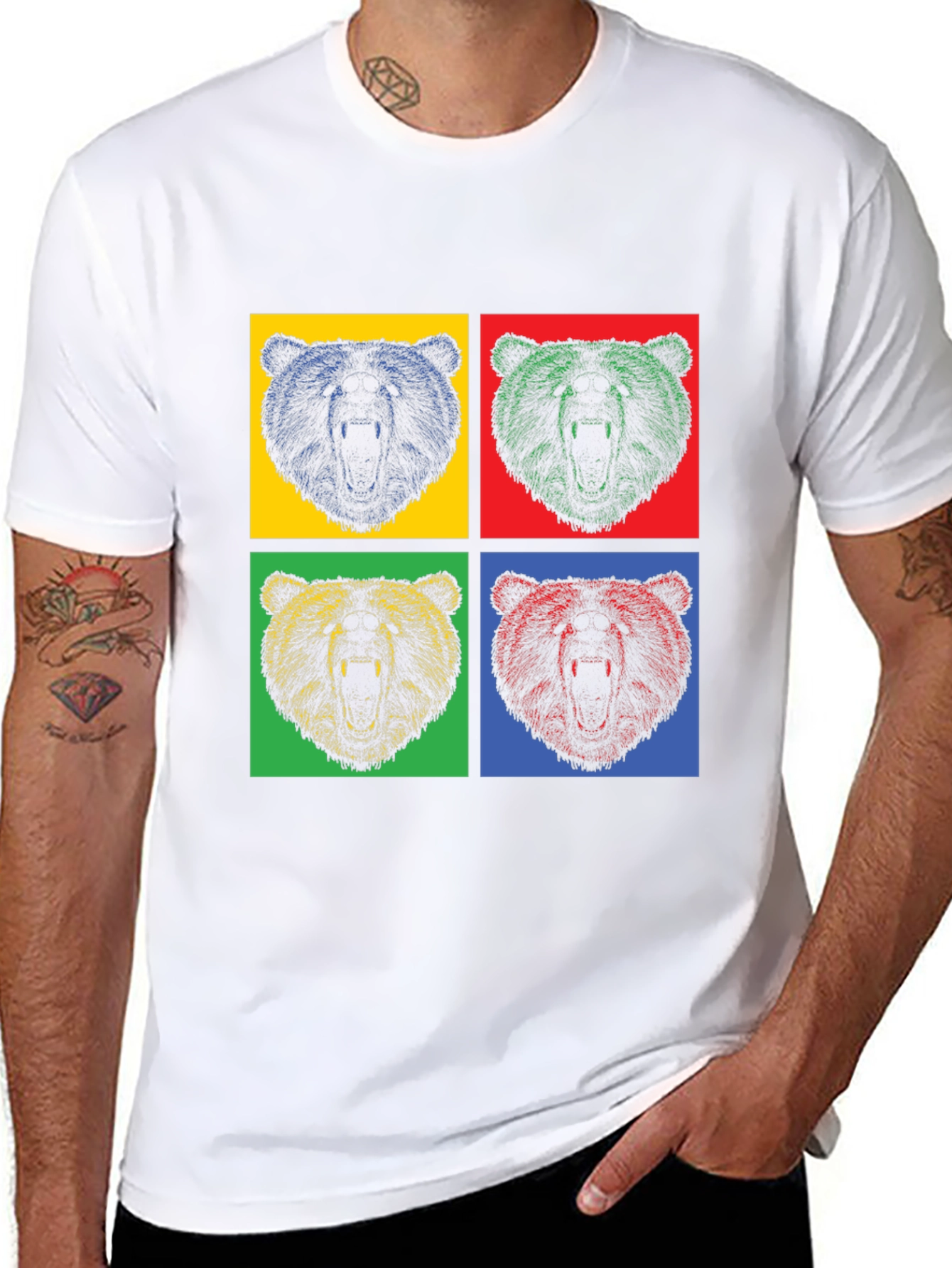 Pop Art Bear Graphic T-Shirt - Mens Black Tee