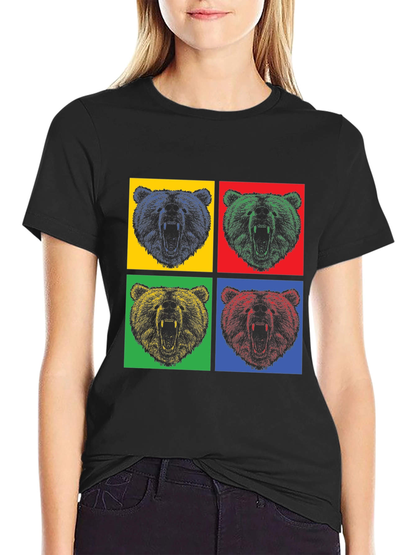 Pop Art Bear Graphic T-Shirt - Mens Black Tee
