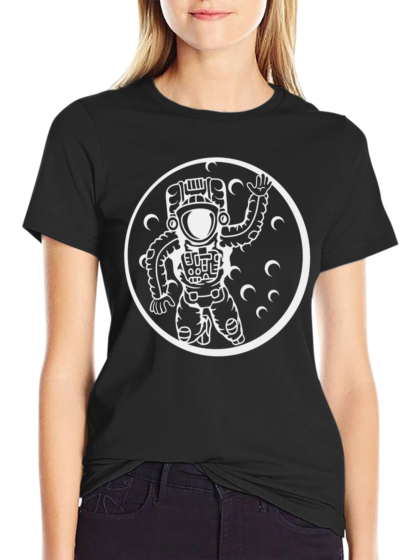 Astronaut Graphic Tee - Black Crew Neck Cotton T-Shirt
