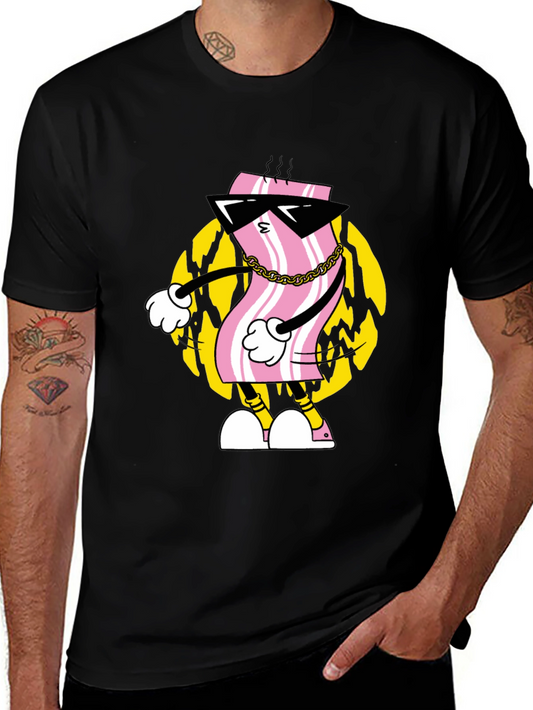 Cool Bacon Cartoon Black T-Shirt