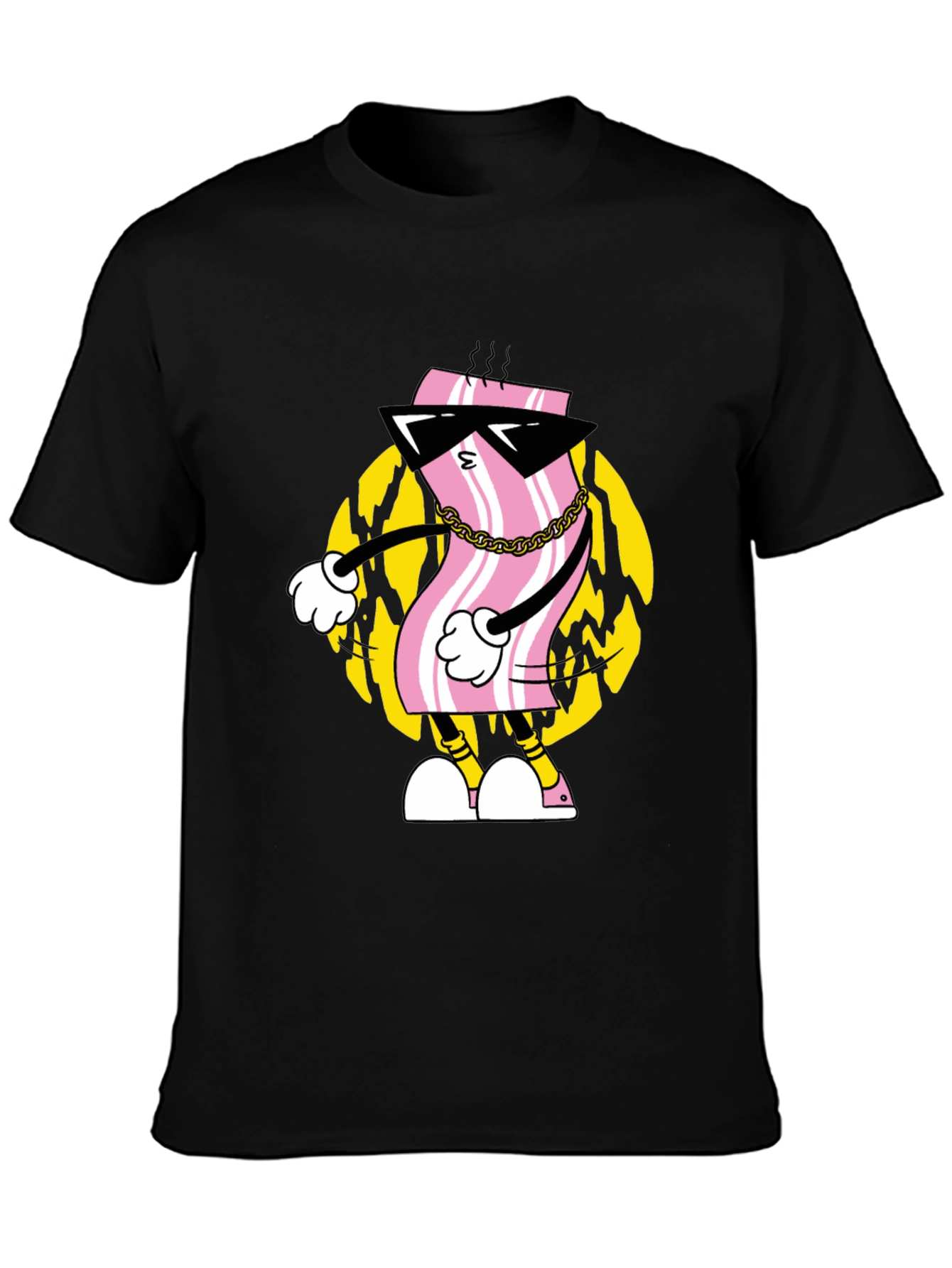 Cool Bacon Cartoon Black T-Shirt