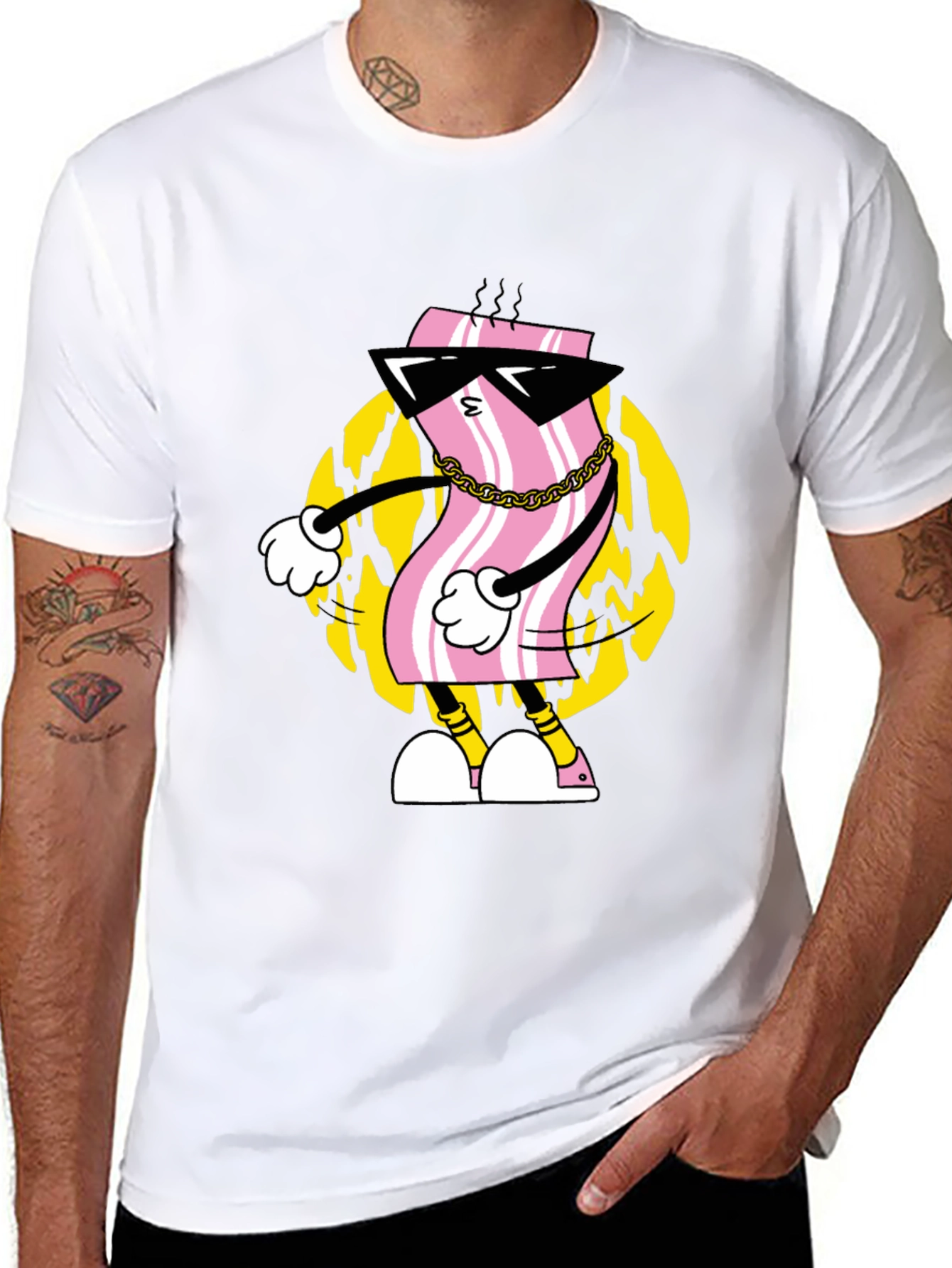 Cool Bacon Cartoon Black T-Shirt