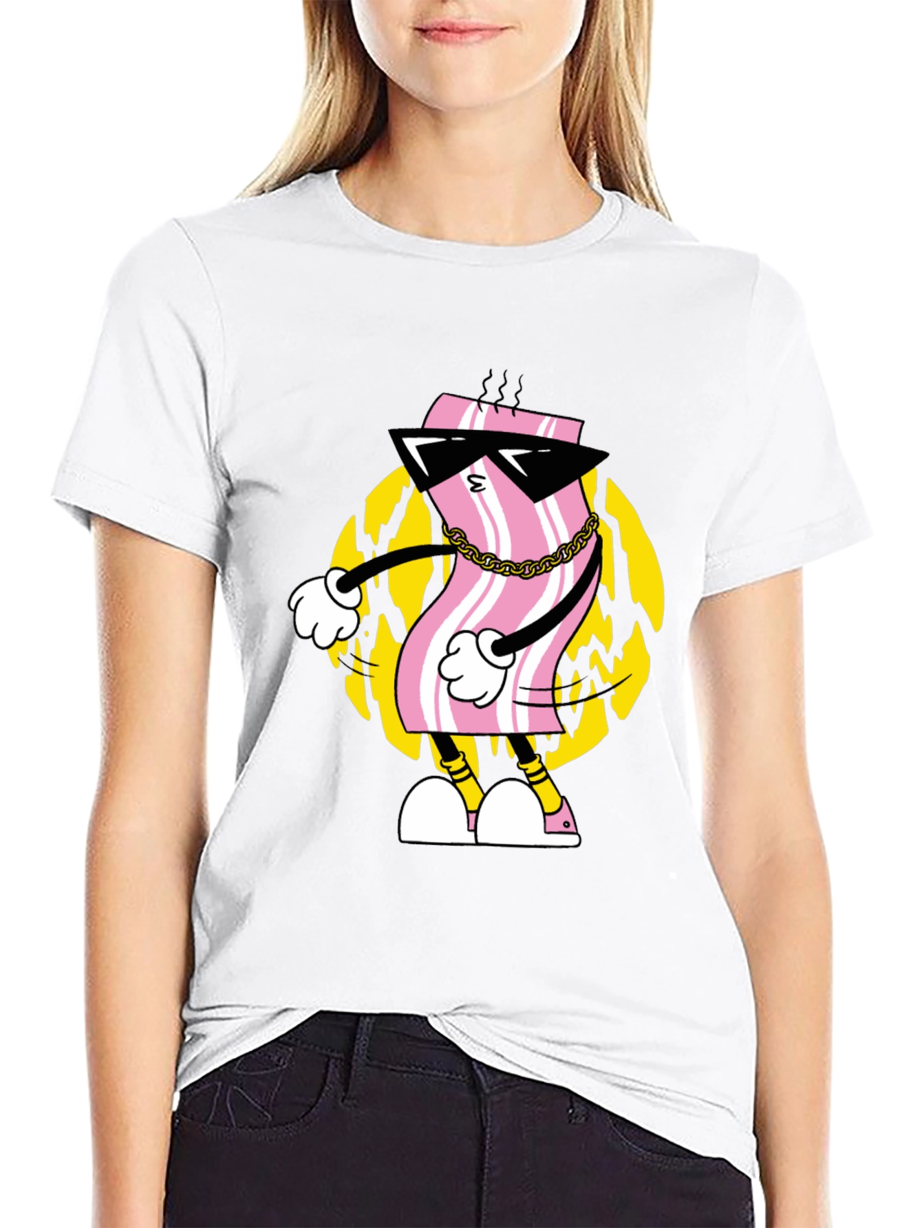 Cool Bacon Cartoon Black T-Shirt