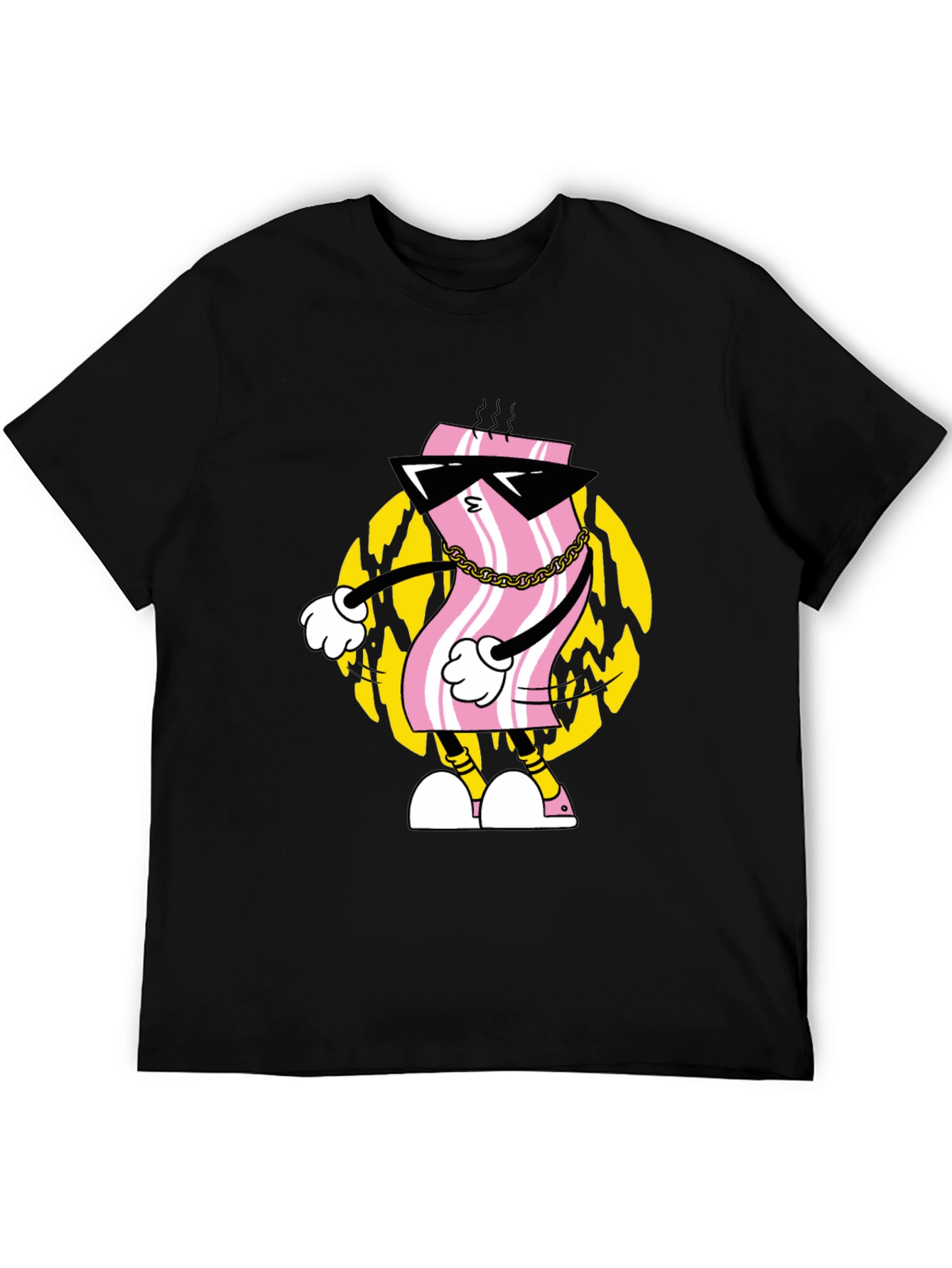 Cool Bacon Cartoon Black T-Shirt