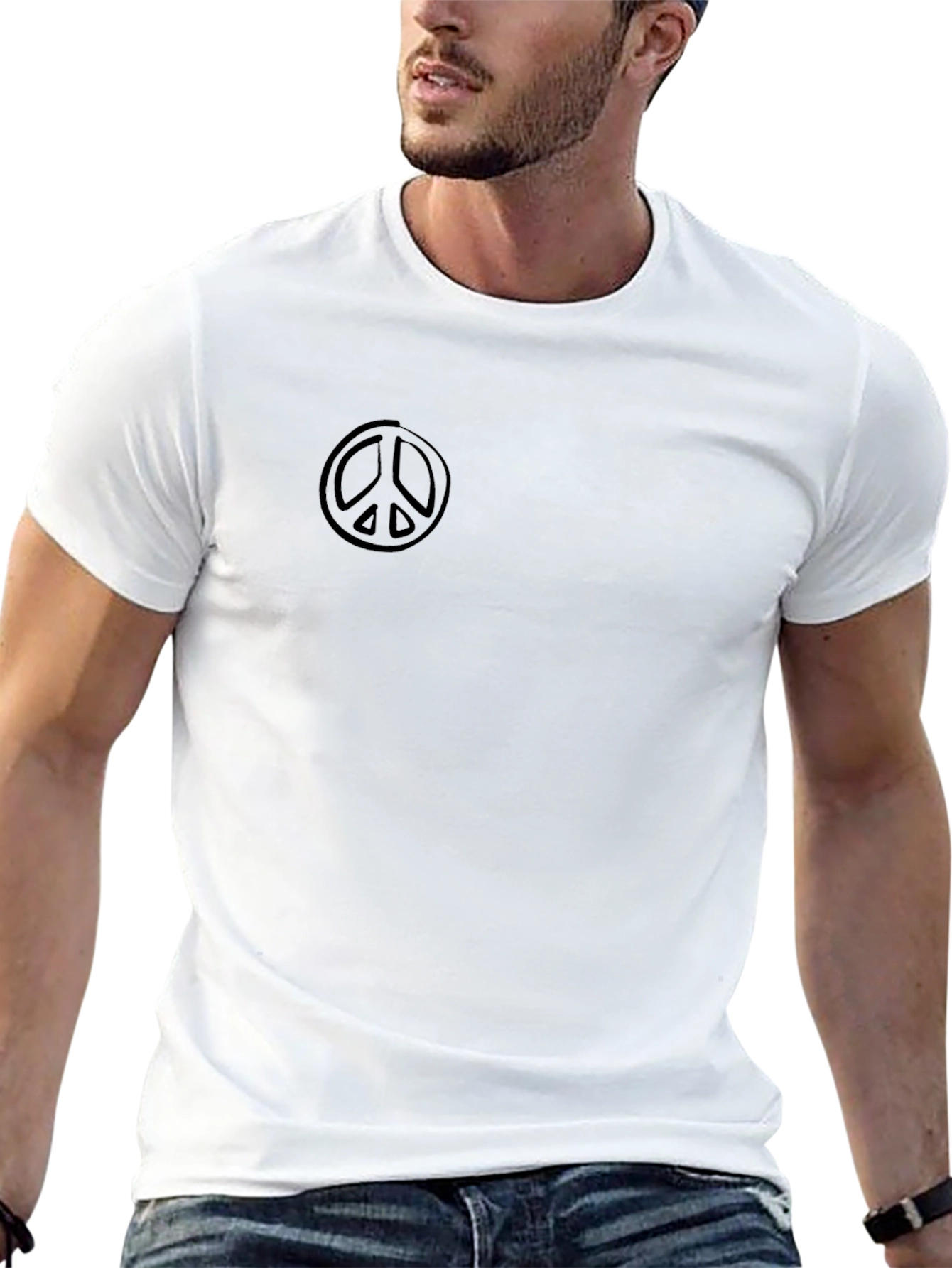 Mens Black Crewneck T-Shirt with Peace Sign