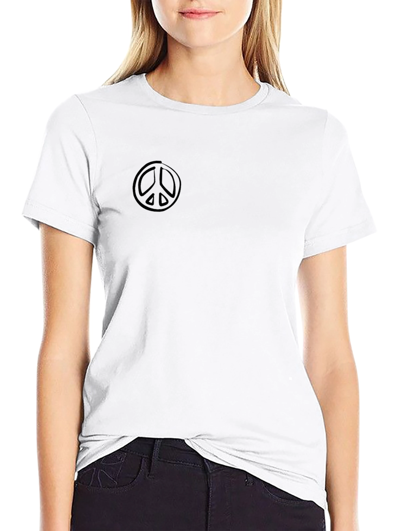 Mens Black Crewneck T-Shirt with Peace Sign