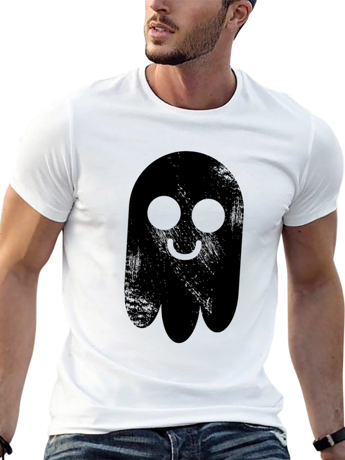 Spooky Cute Ghost Graphic Tee - Black Cotton