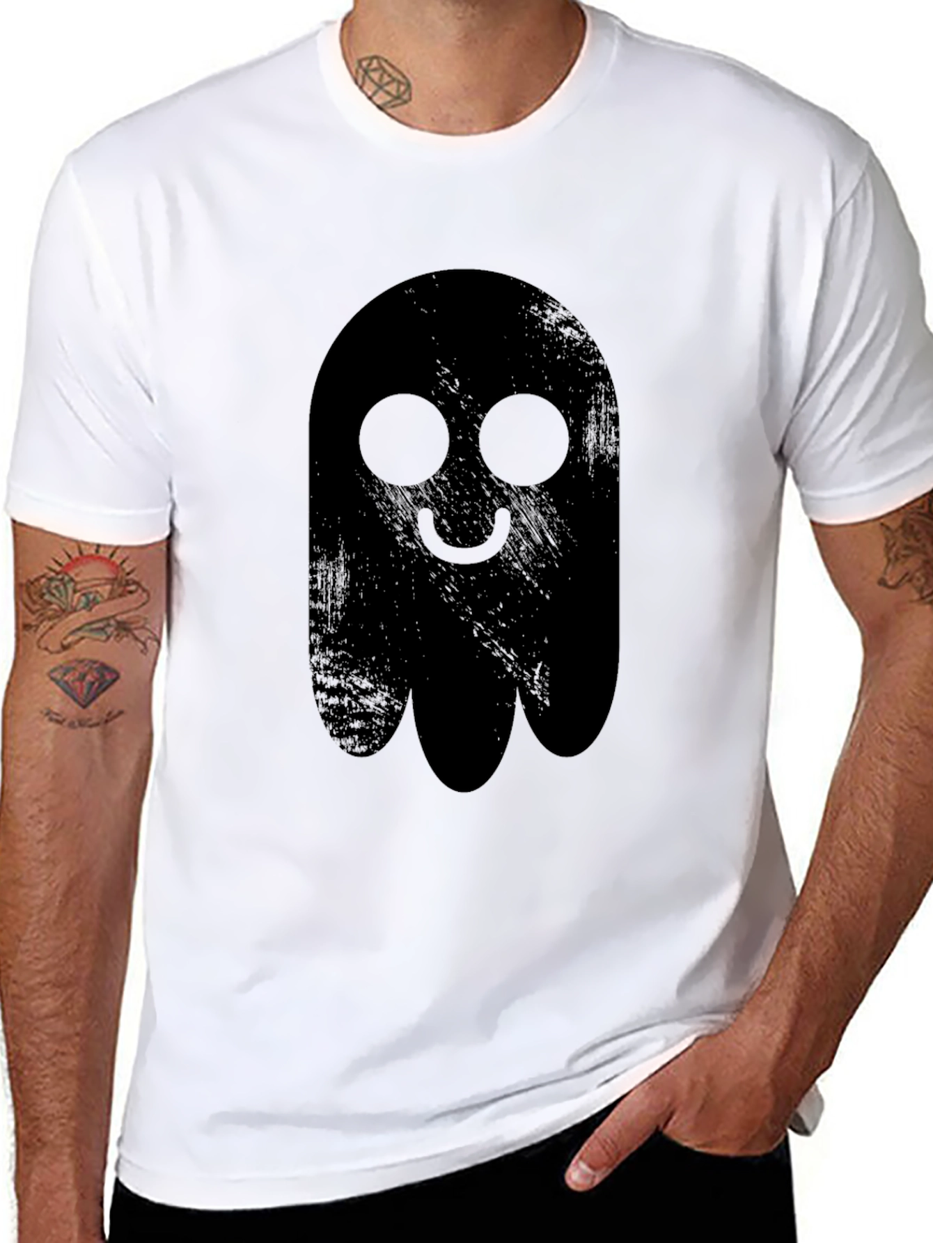 Spooky Cute Ghost Graphic Tee - Black Cotton
