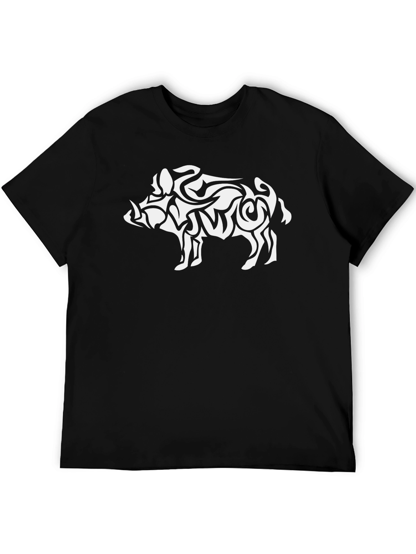 Tribal Boar Graphic Tee - Black Cotton T-Shirt