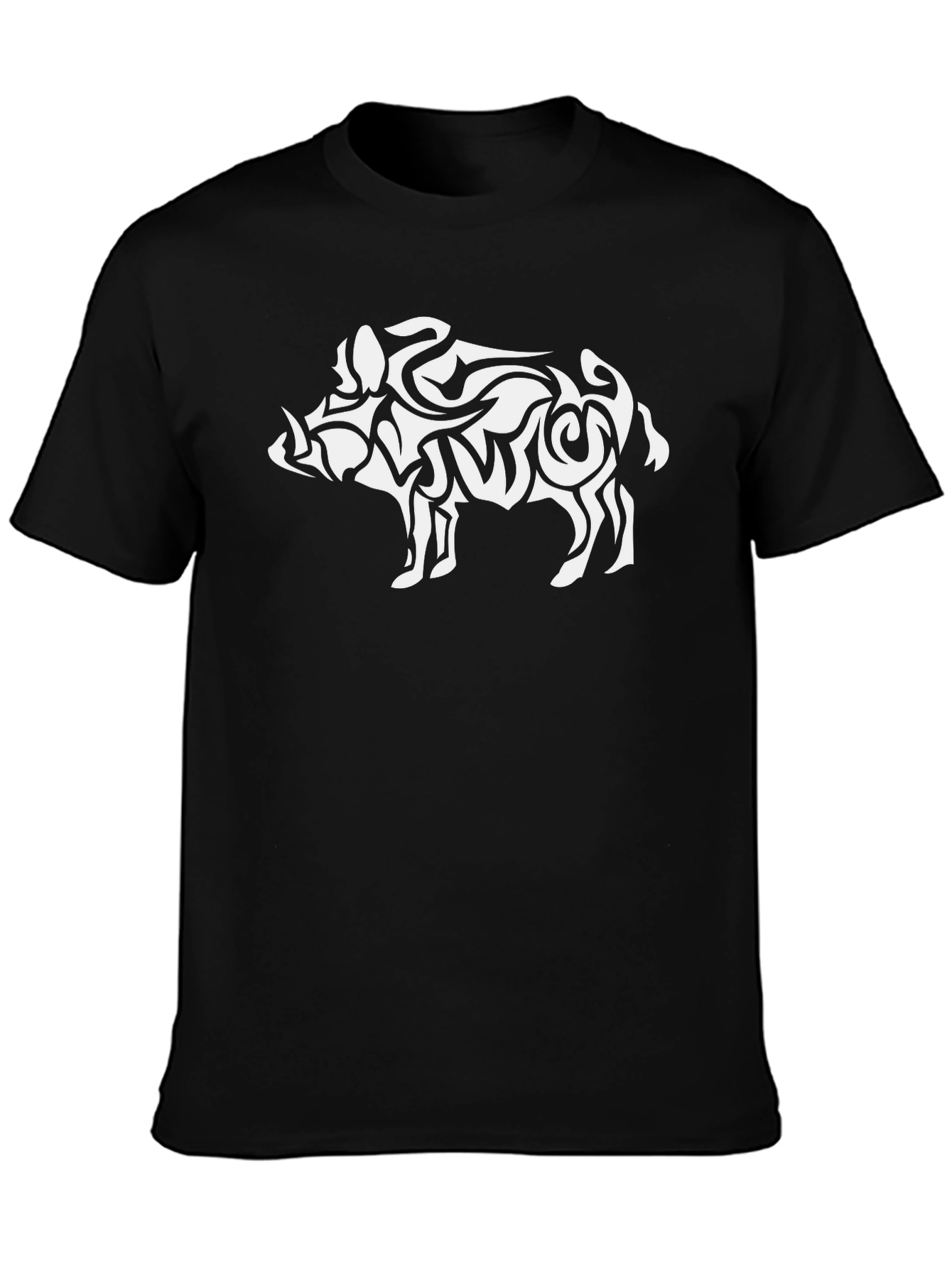 Tribal Boar Graphic Tee - Black Cotton T-Shirt