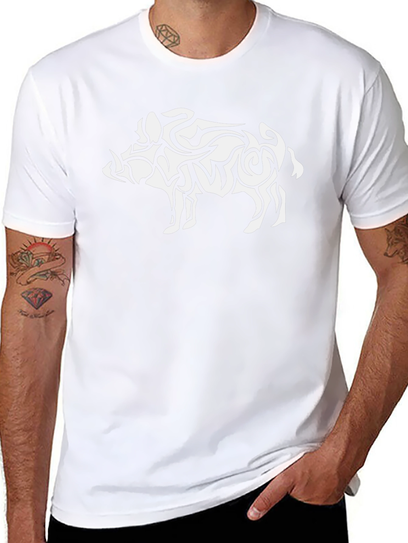 Tribal Boar Graphic Tee - Black Cotton T-Shirt