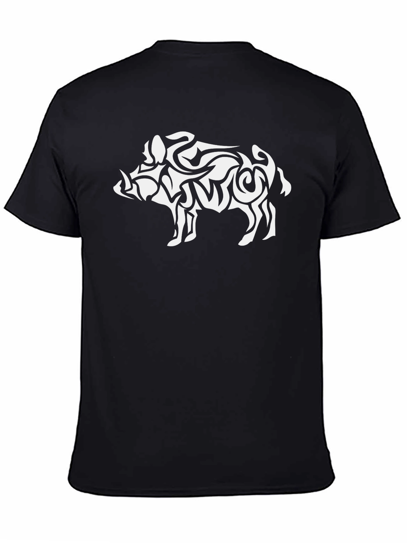 Tribal Boar Graphic Tee - Black Cotton T-Shirt