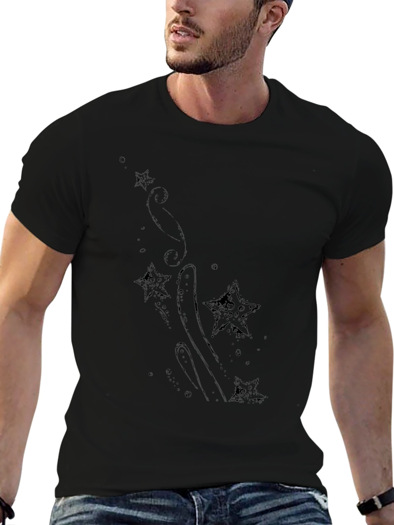 Mens Black T-Shirt with Star Design