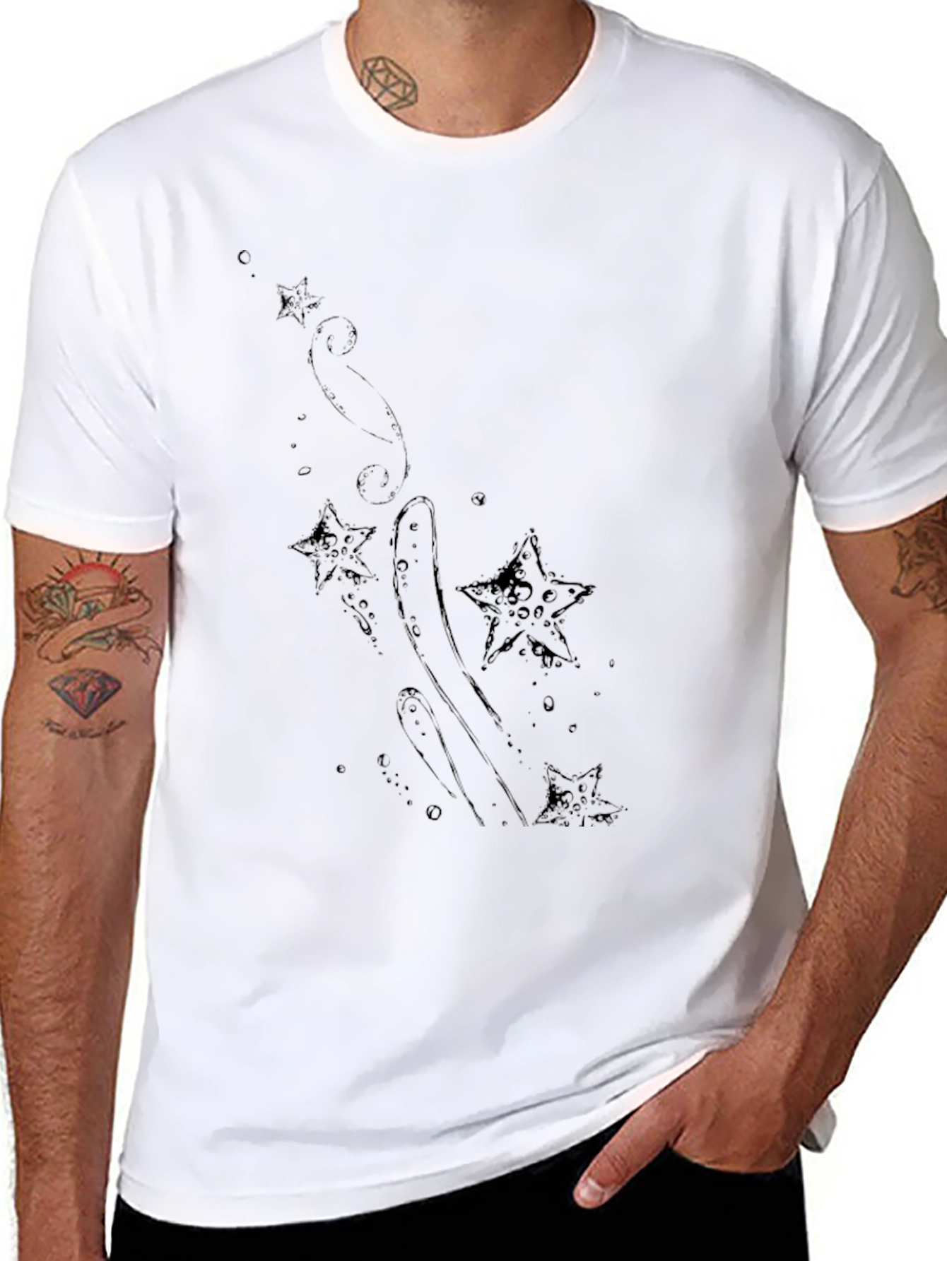 Mens Black T-Shirt with Star Design