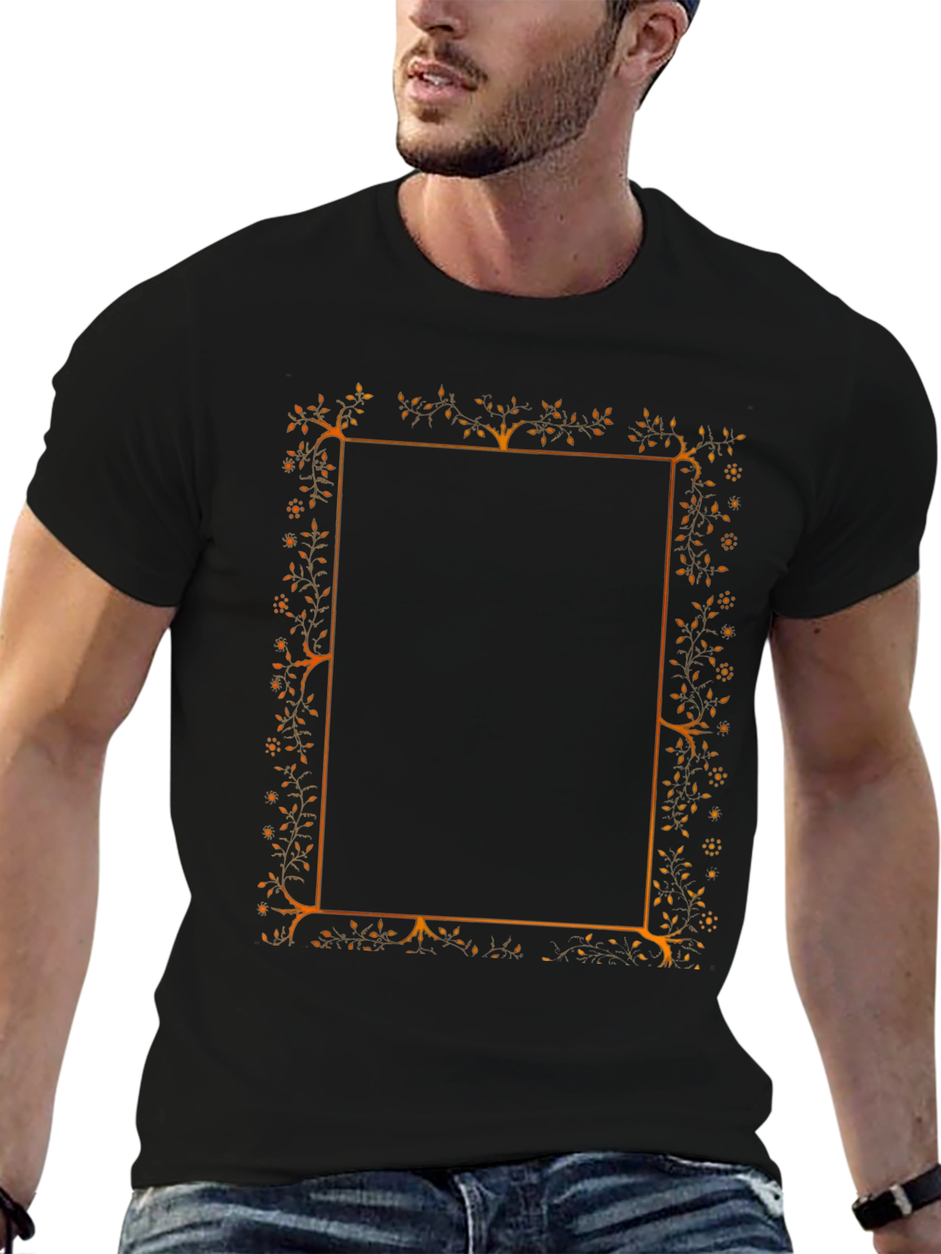 Floral Border Graphic Black T-Shirt