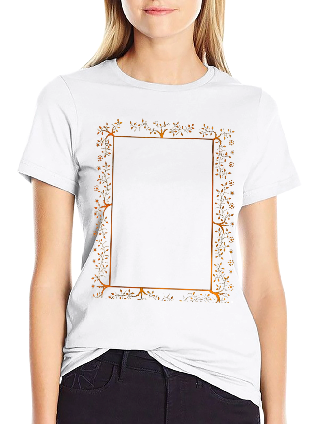 Floral Border Graphic Black T-Shirt