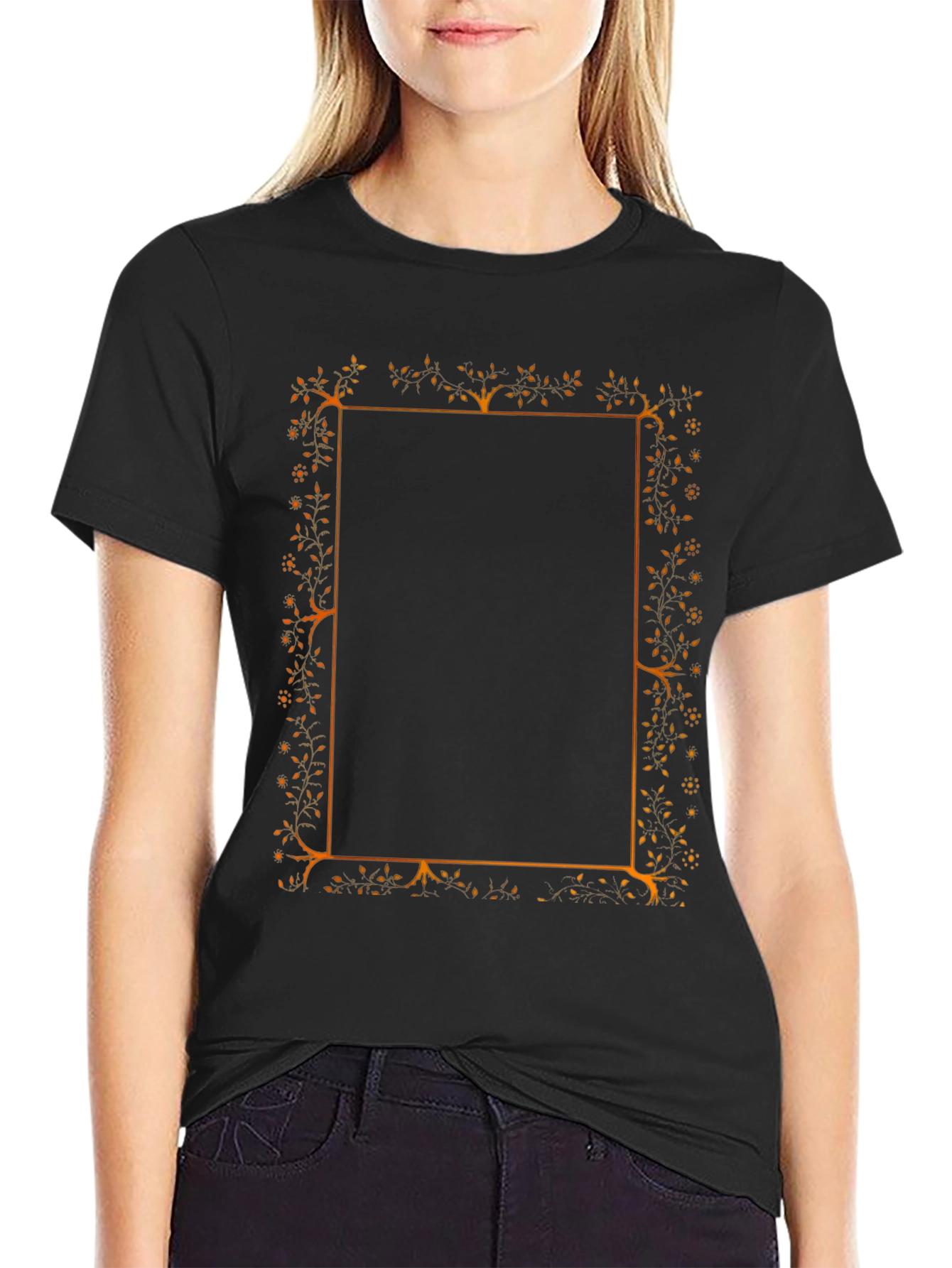 Floral Border Graphic Black T-Shirt