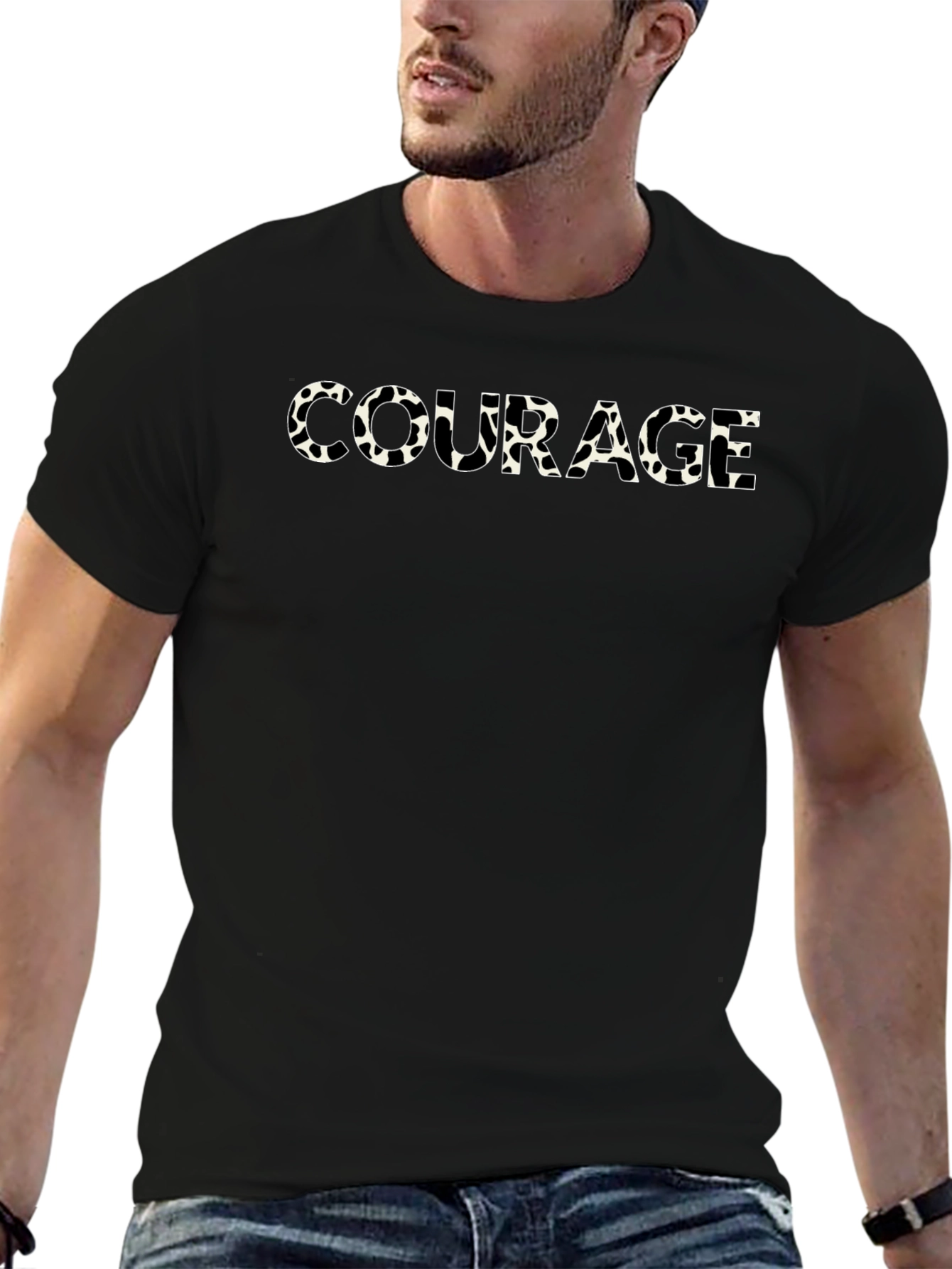 Courage Cow Print Mens Black T-Shirt