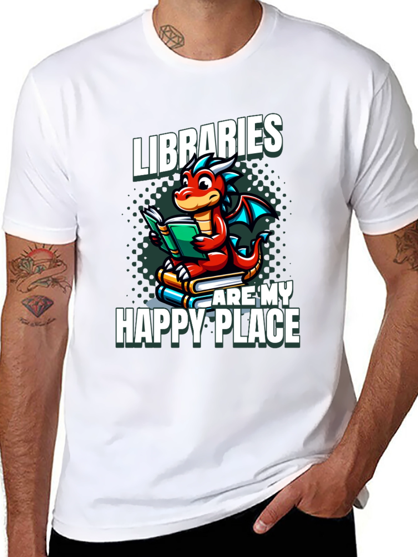 Libraries Are My Happy Place Dragon Reading Book T-Shirt