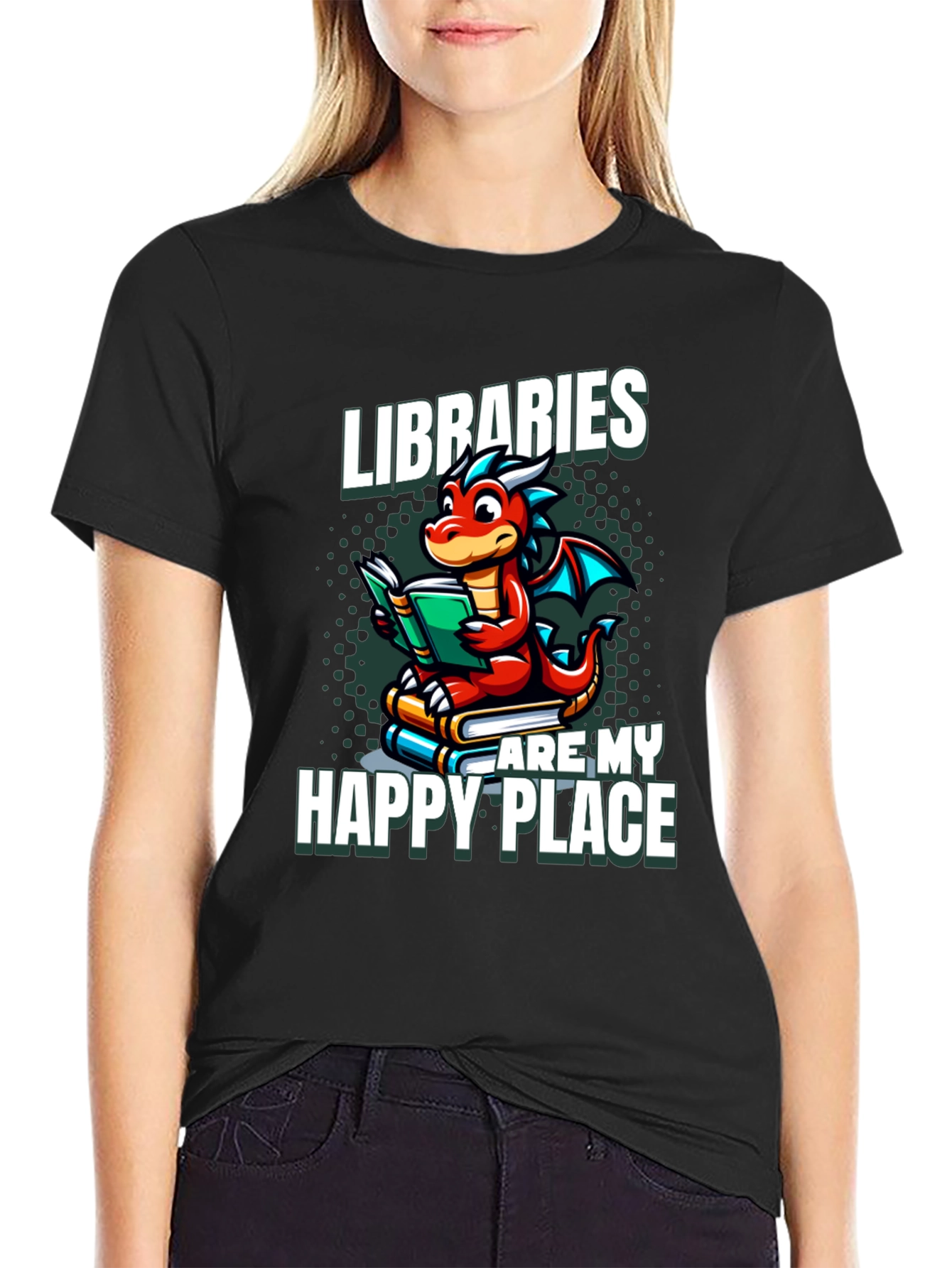 Libraries Are My Happy Place Dragon Reading Book T-Shirt
