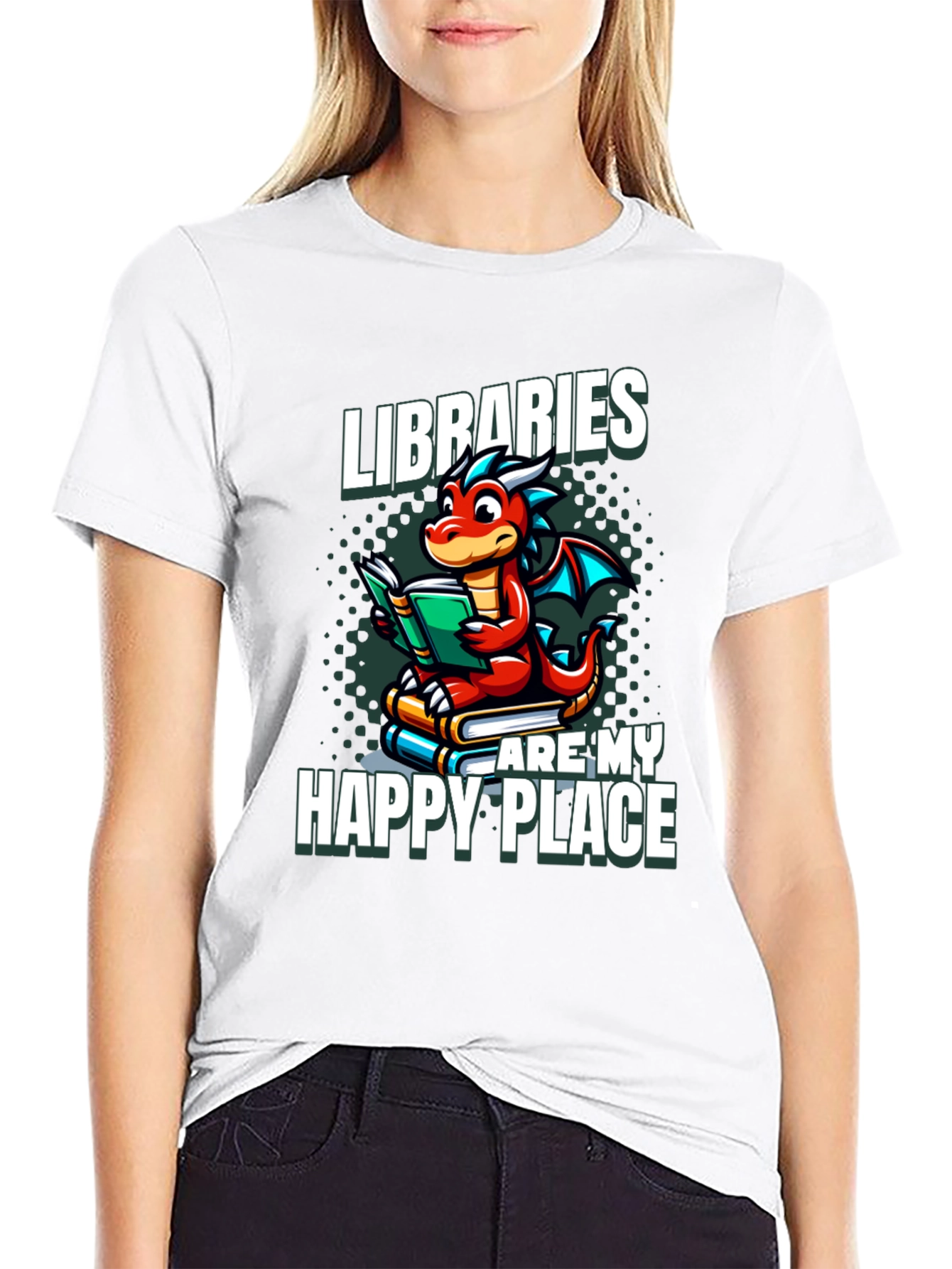 Libraries Are My Happy Place Dragon Reading Book T-Shirt