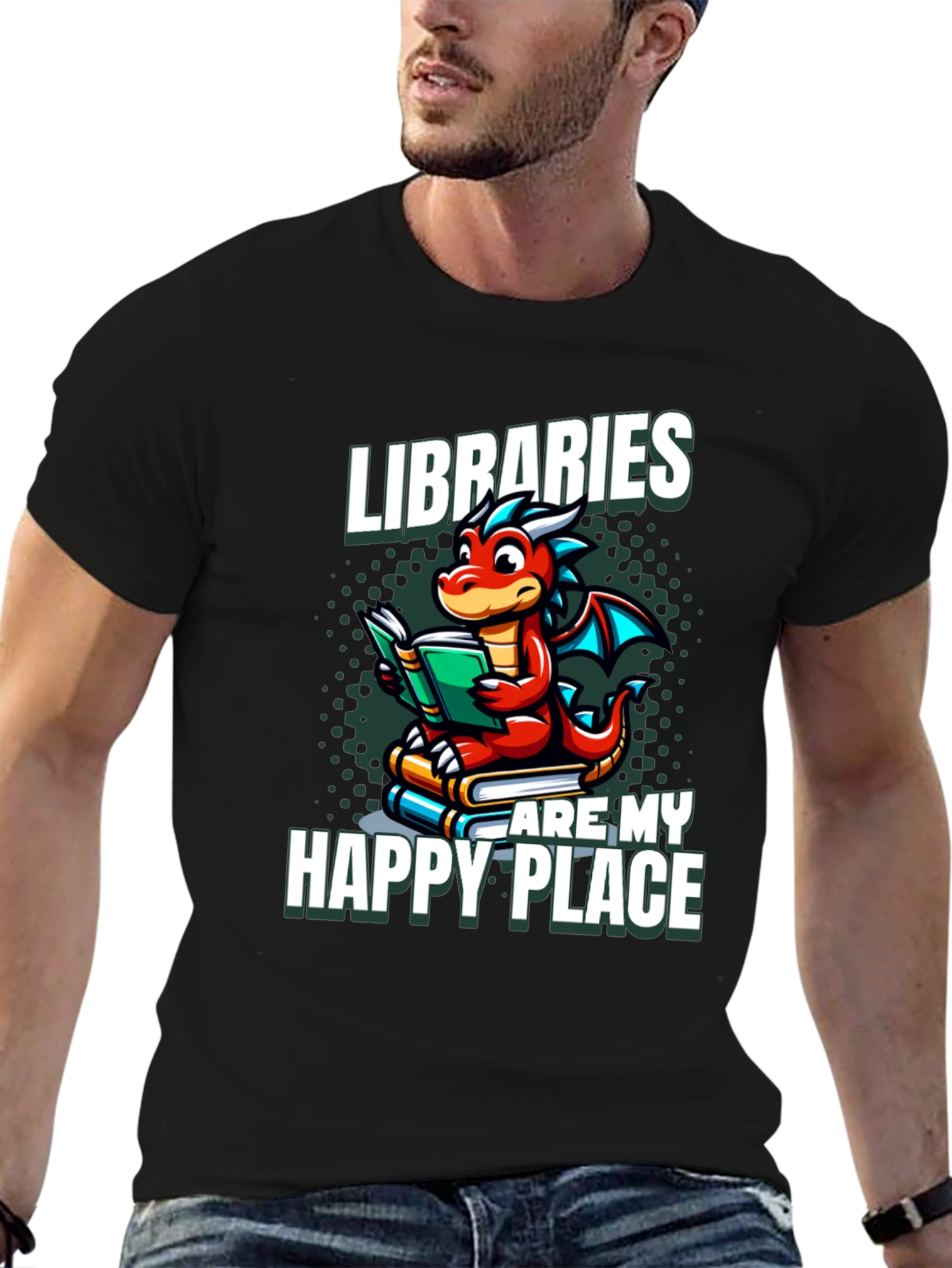 Libraries Are My Happy Place Dragon Reading Book T-Shirt