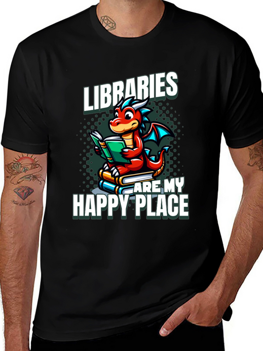 Libraries Are My Happy Place Dragon Reading Book T-Shirt